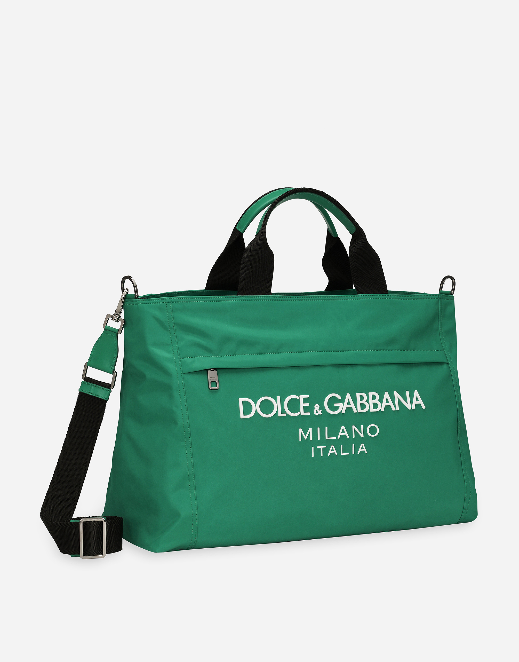 Shop Dolce & Gabbana Nylon Holdall With Rubberized Logo In Green
