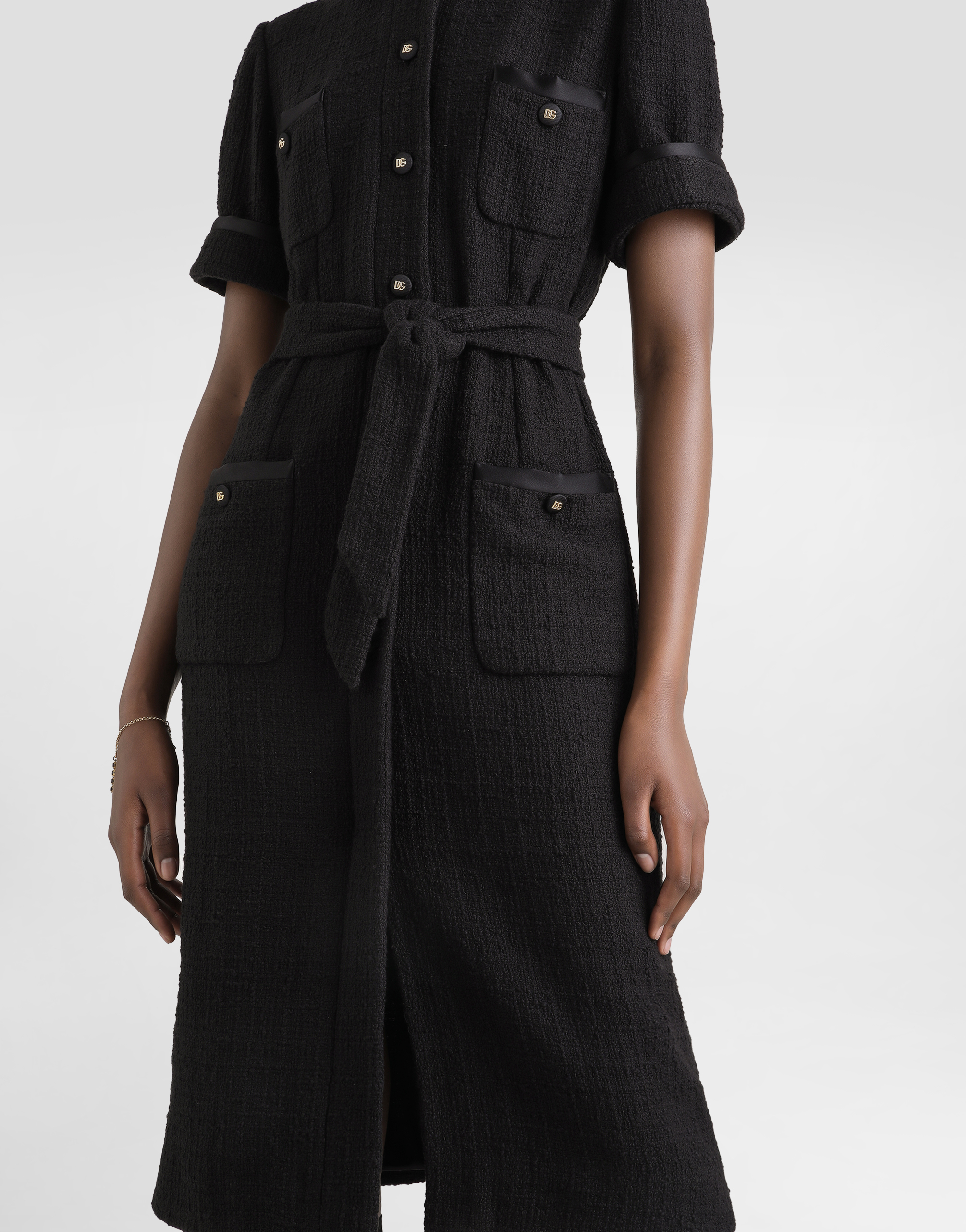 Dolce & Gabbana Calf-length Raschel Tweed Dress In Black