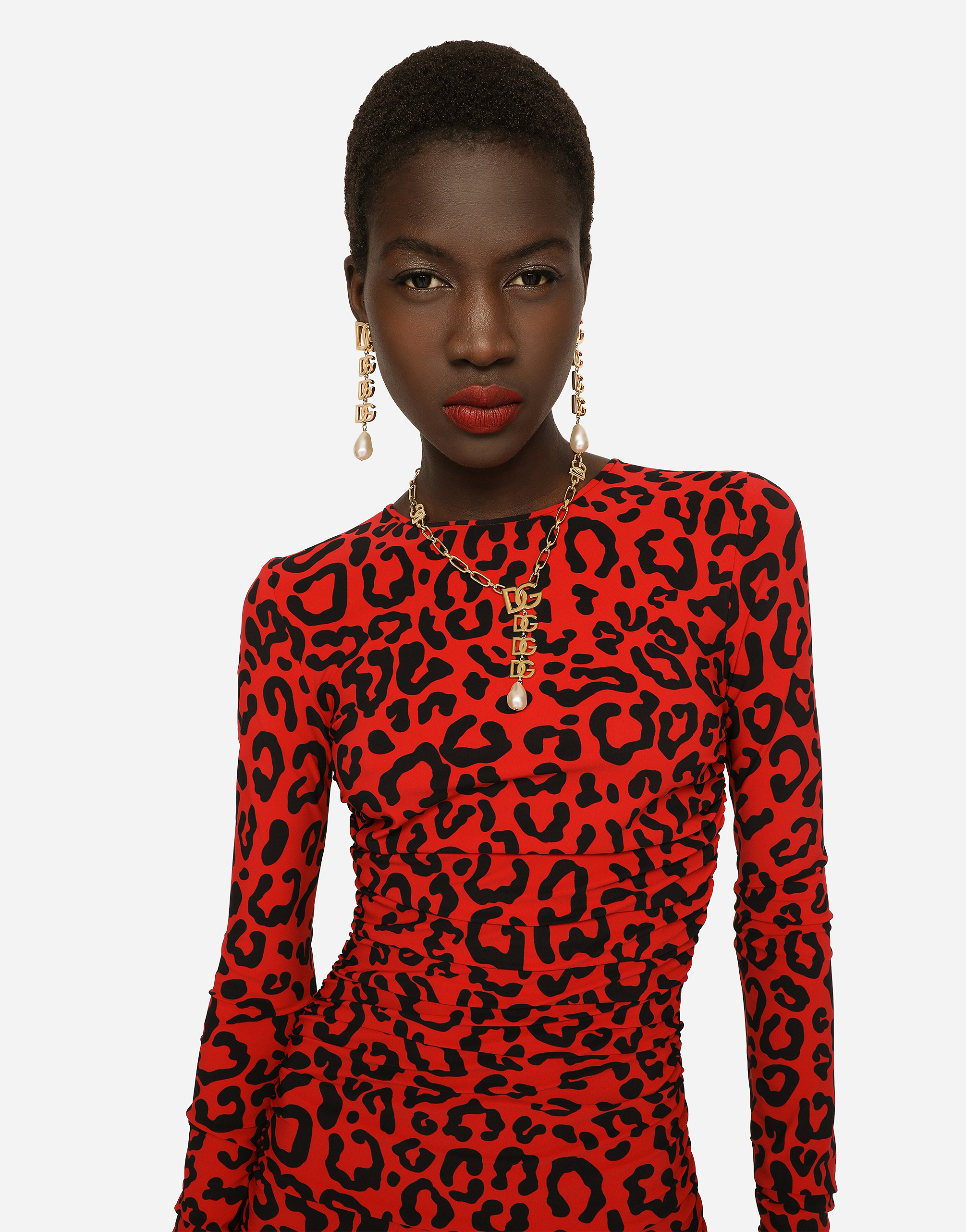 DOLCE & GABBANA LEOPARD-PRINT JERSEY CALF-LENGTH DRESS