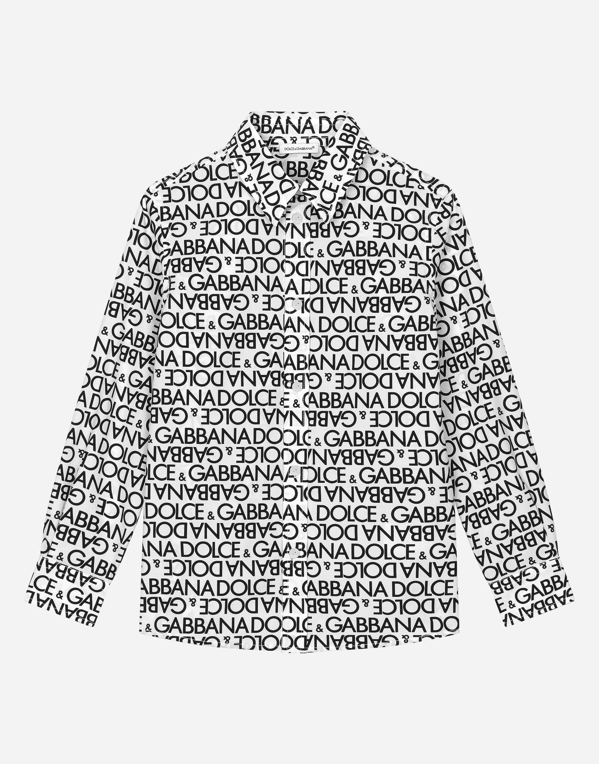 DOLCE & GABBANA POPLIN SHIRT WITH ALL-OVER DG LOGO PRINT