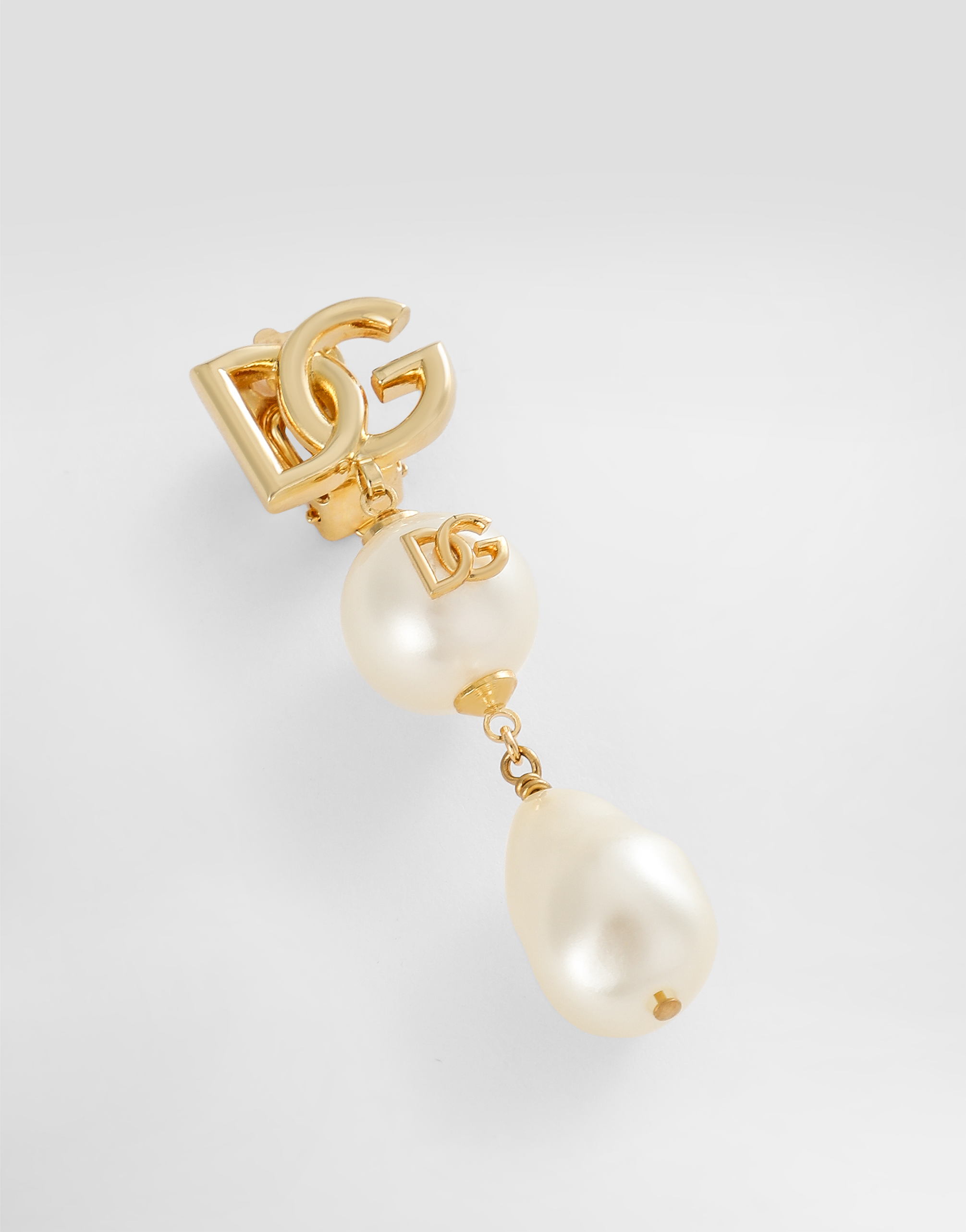 Dolce & Gabbana Drop Earrings With Teardrop Accents, Cabochons And Dg Logo In White