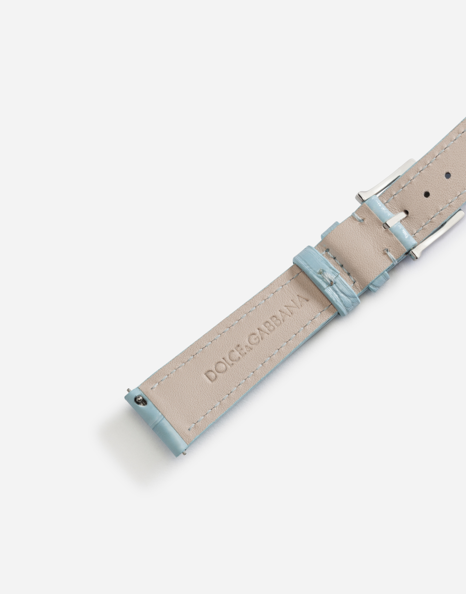 Shop Dolce & Gabbana Alligator Strap With Buckle And Hook In Steel In Light Blue