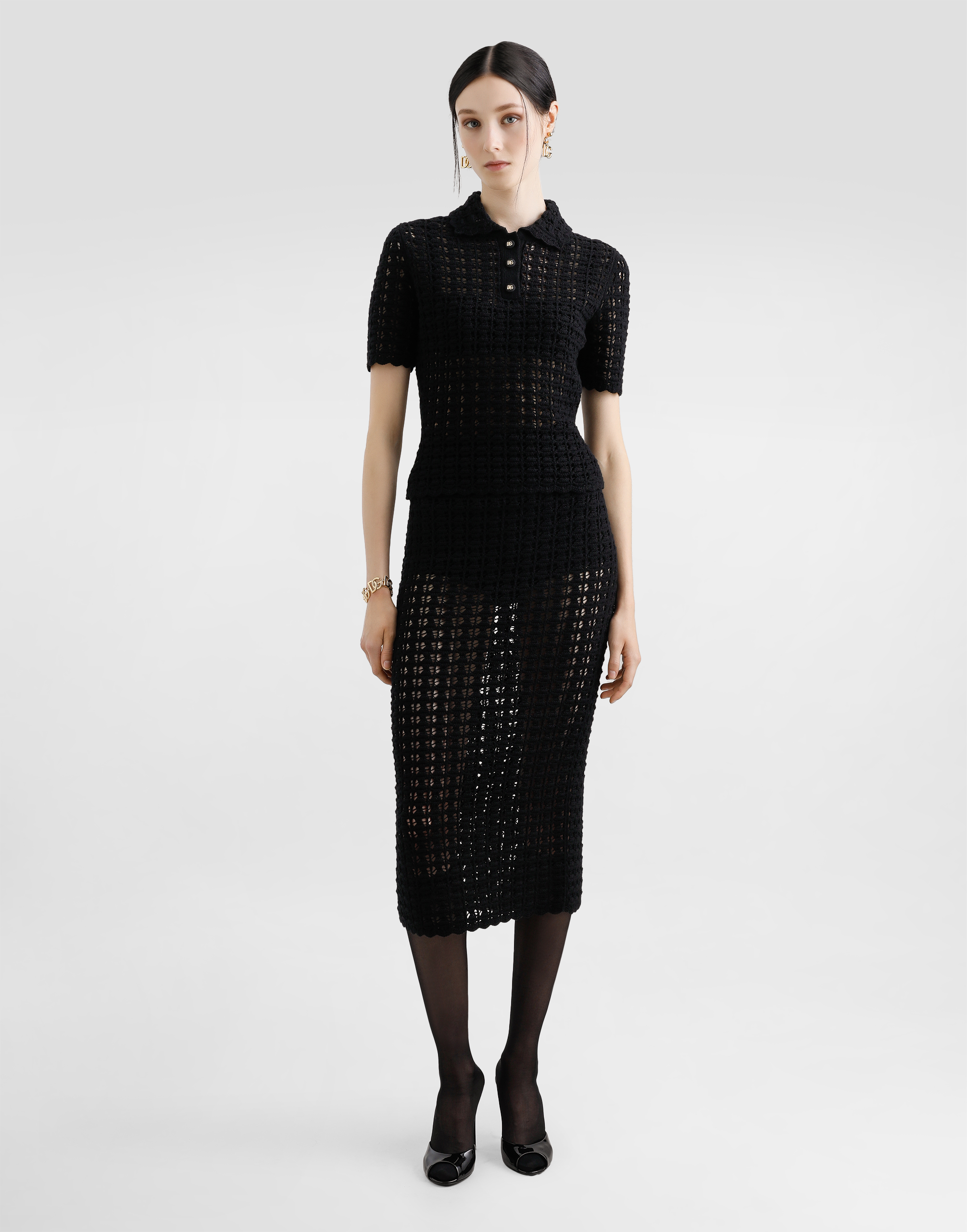 Dolce & Gabbana Wool Lace-stitch Polo-shirt In Black