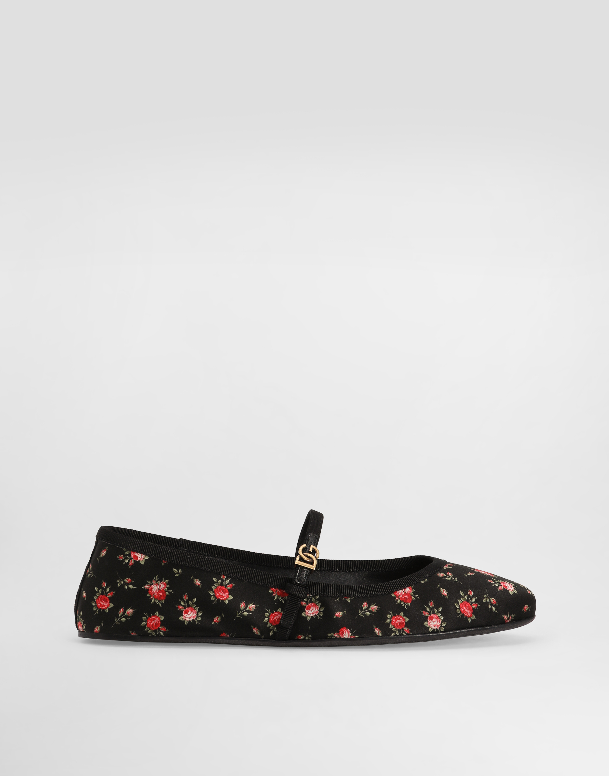 Dolce & Gabbana Vally Floral-print Ballet Flats In Black