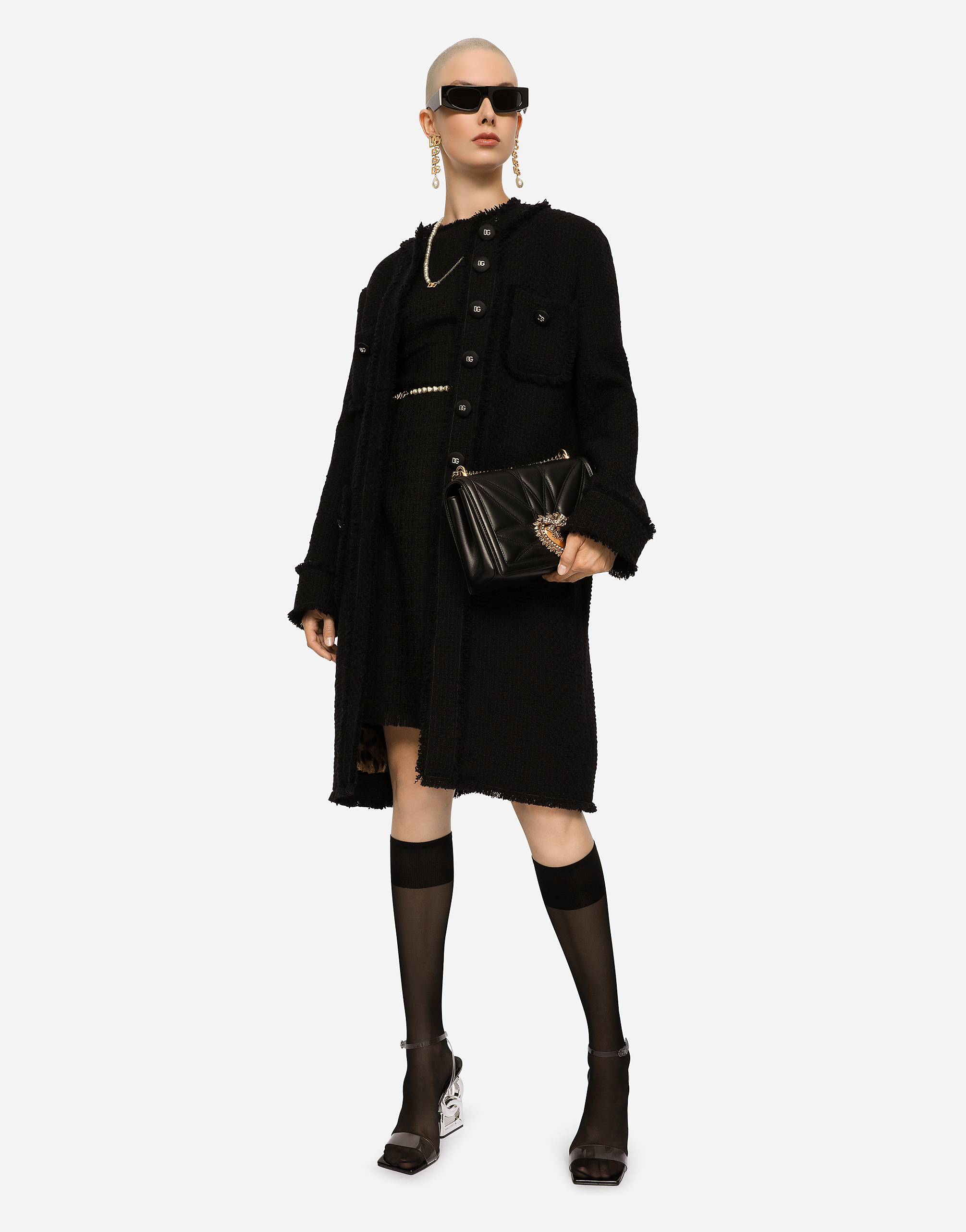Dolce & Gabbana Wool-blend Crepe Coat In Black