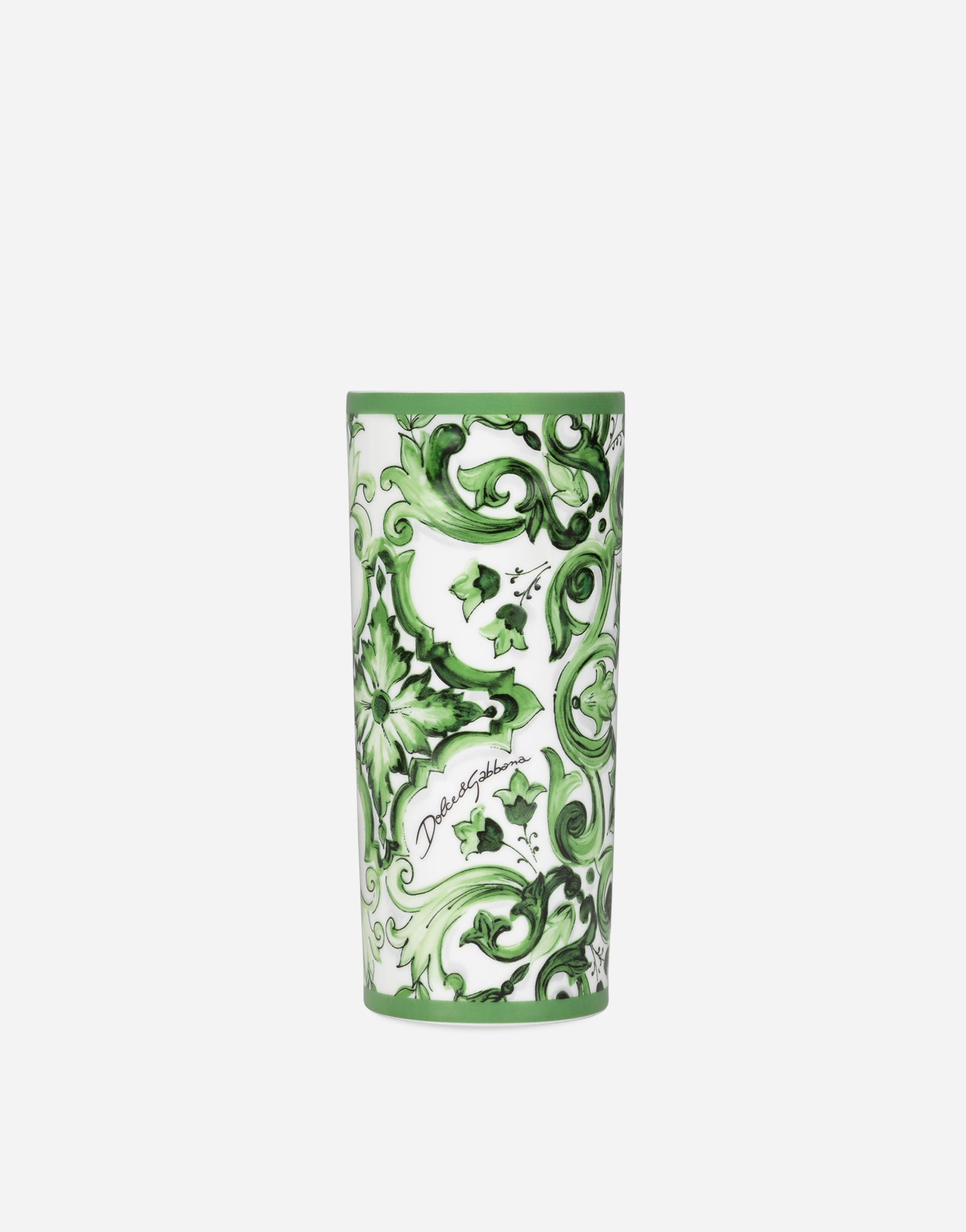 Dolce & Gabbana Cylindrical Porcelain Vase In Multicolor