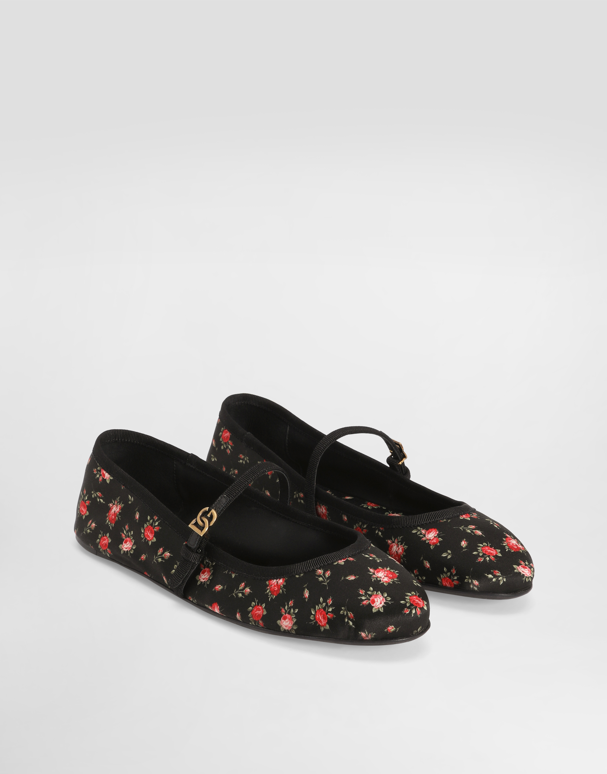 Dolce & Gabbana Vally Floral-print Ballet Flats In Black