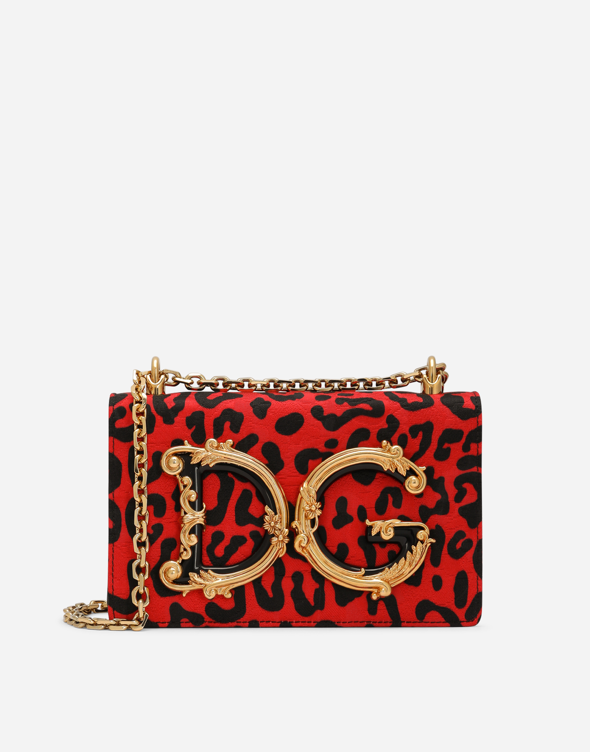 DOLCE & GABBANA LEOPARD-PRINT BROCADE DG GIRLS BAG