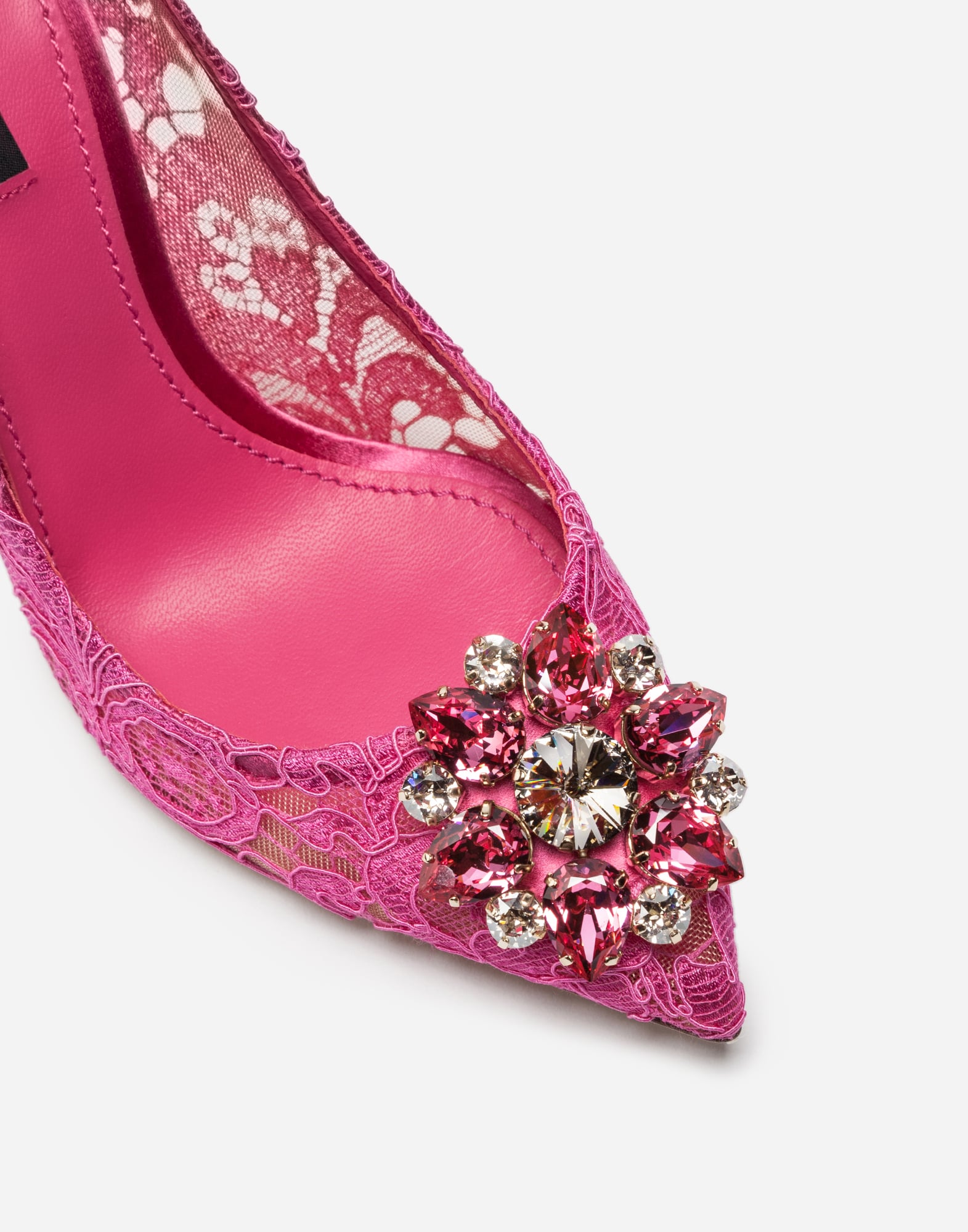  Dolce & Gabbana Pump In Taormina Lace With Crystals - Femme Escarpins Et Slingbacks Fuchsia Dentelle 37 