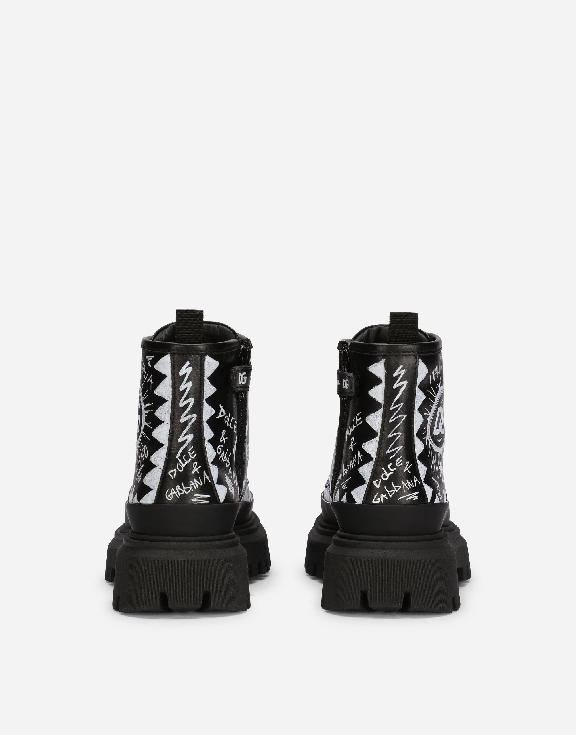 DOLCE & GABBANA CALFSKIN COMBAT BOOTS WITH GRAFFITI PRINT
