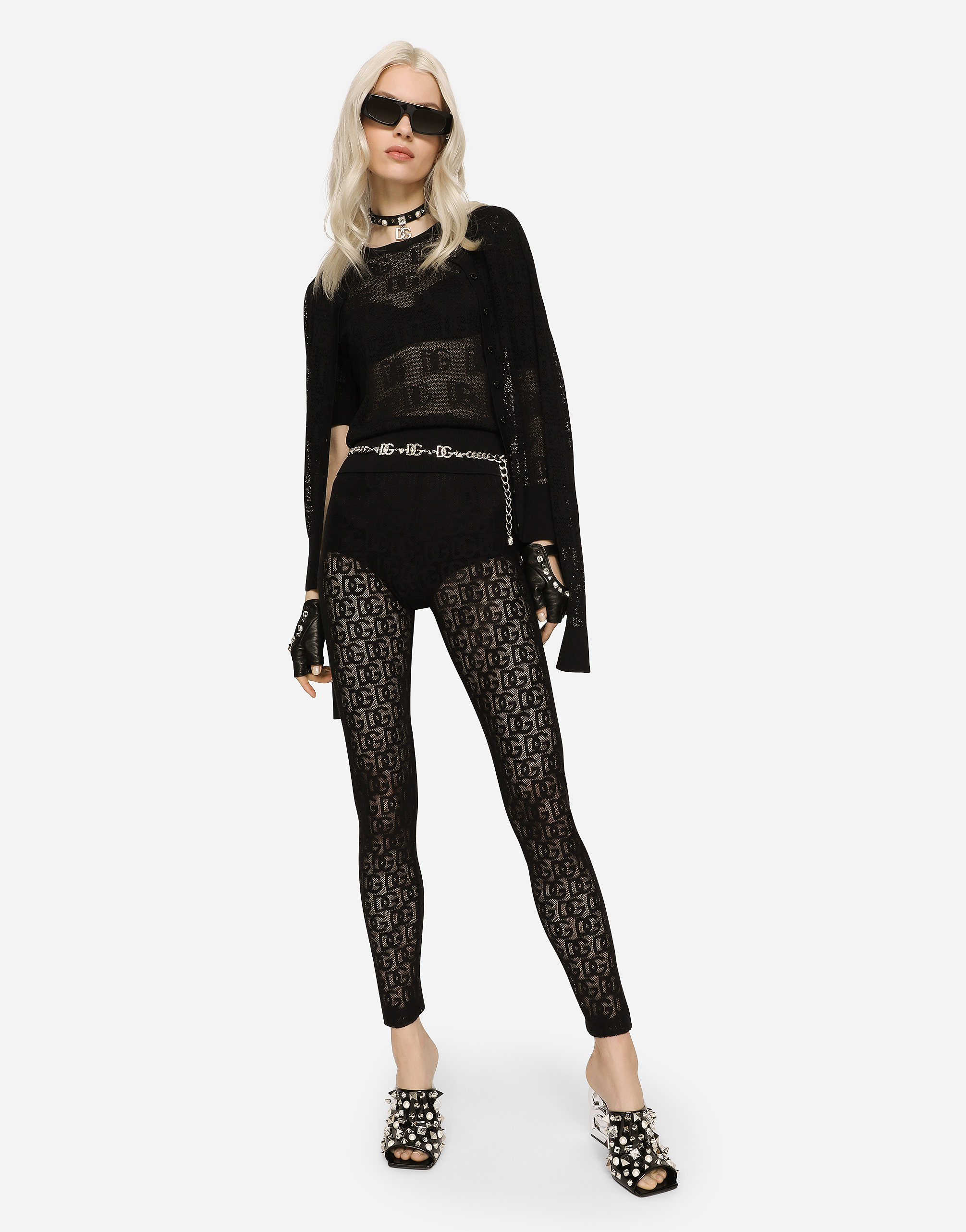 Dolce & Gabbana Viscose Cardigan With All-over Dg Logo In Black