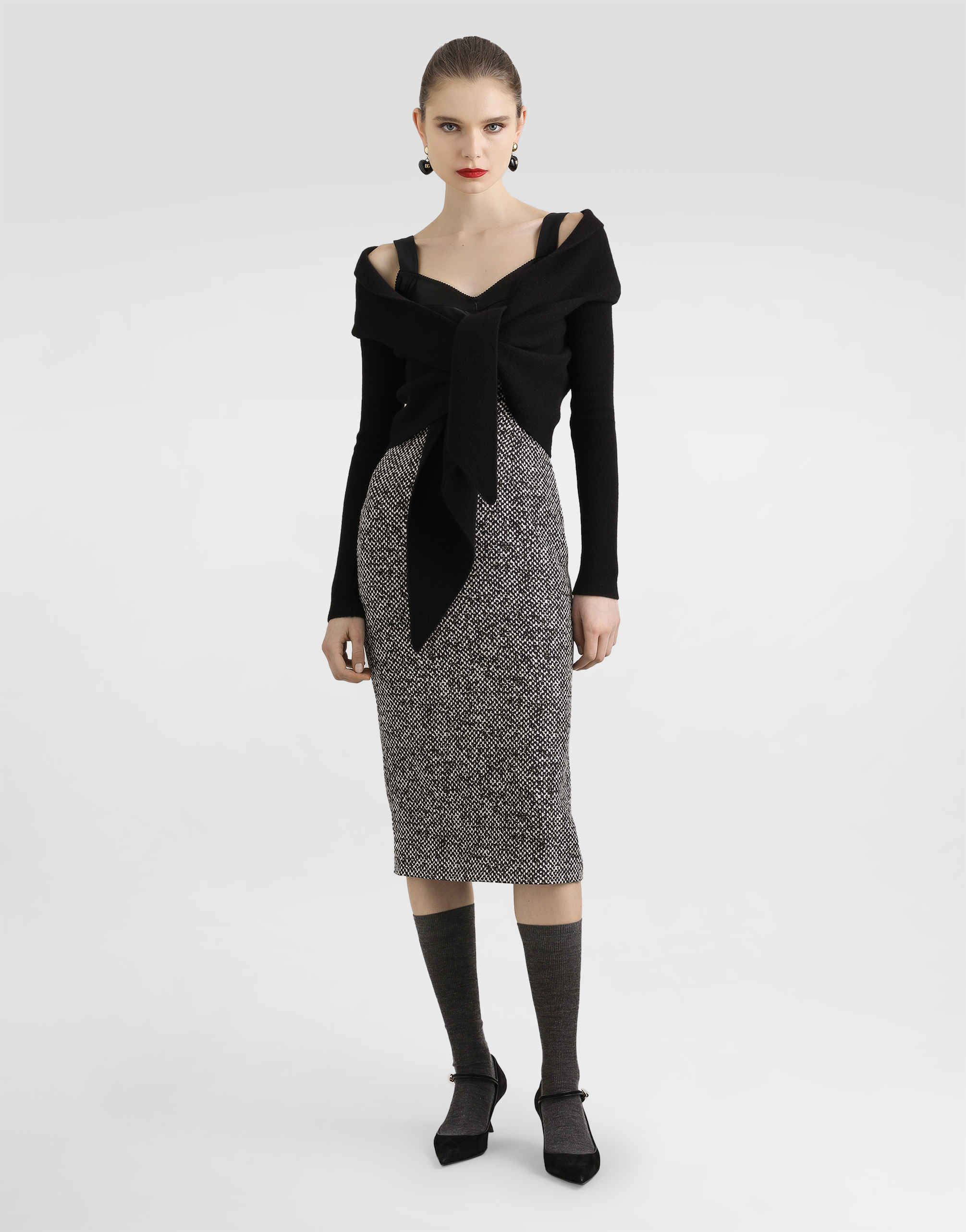 Dolce & Gabbana Heavy Crêpe Dress With Damier Print In Multi