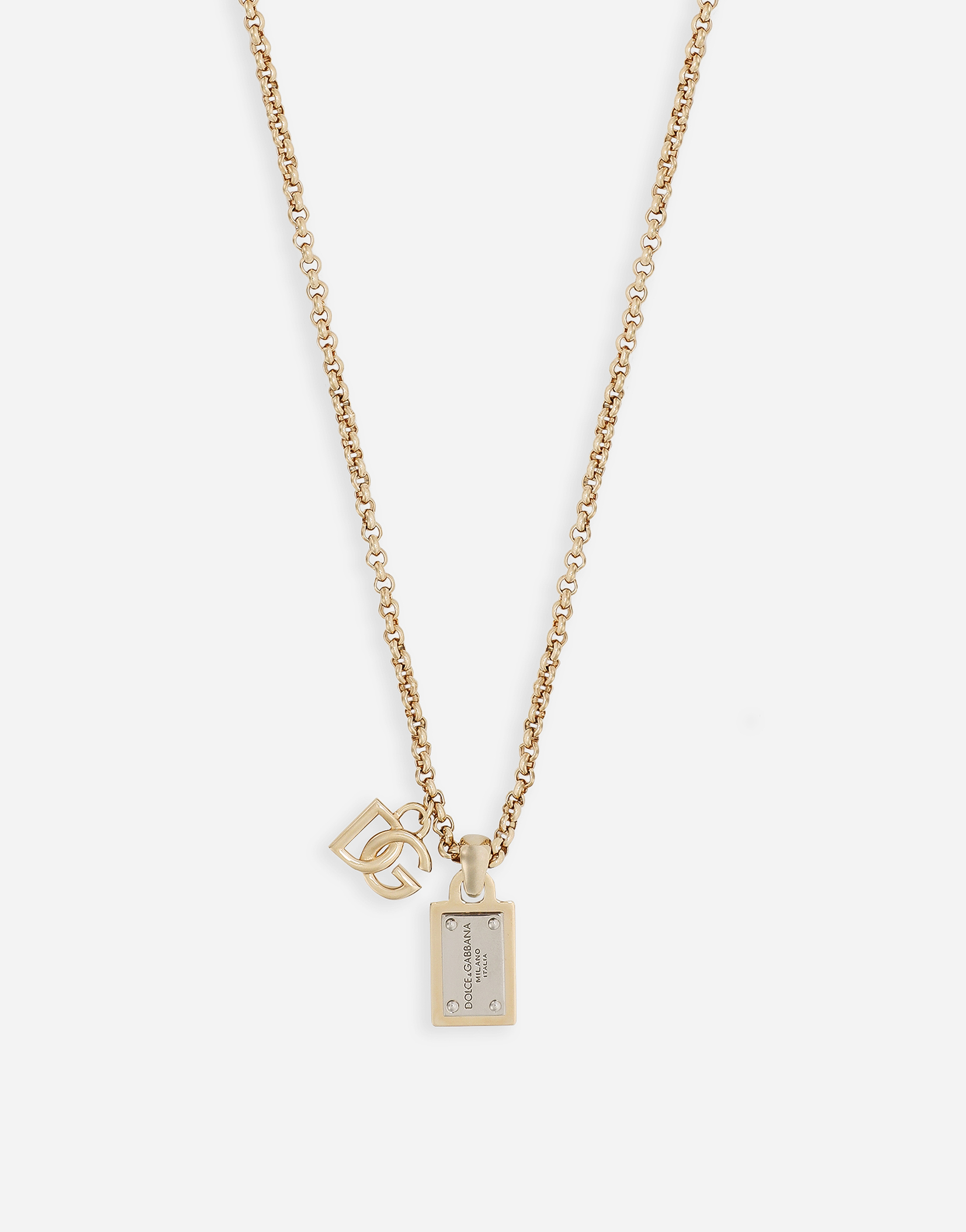 Shop Dolce & Gabbana Link Necklace With Dg Logo And Tag In Gold