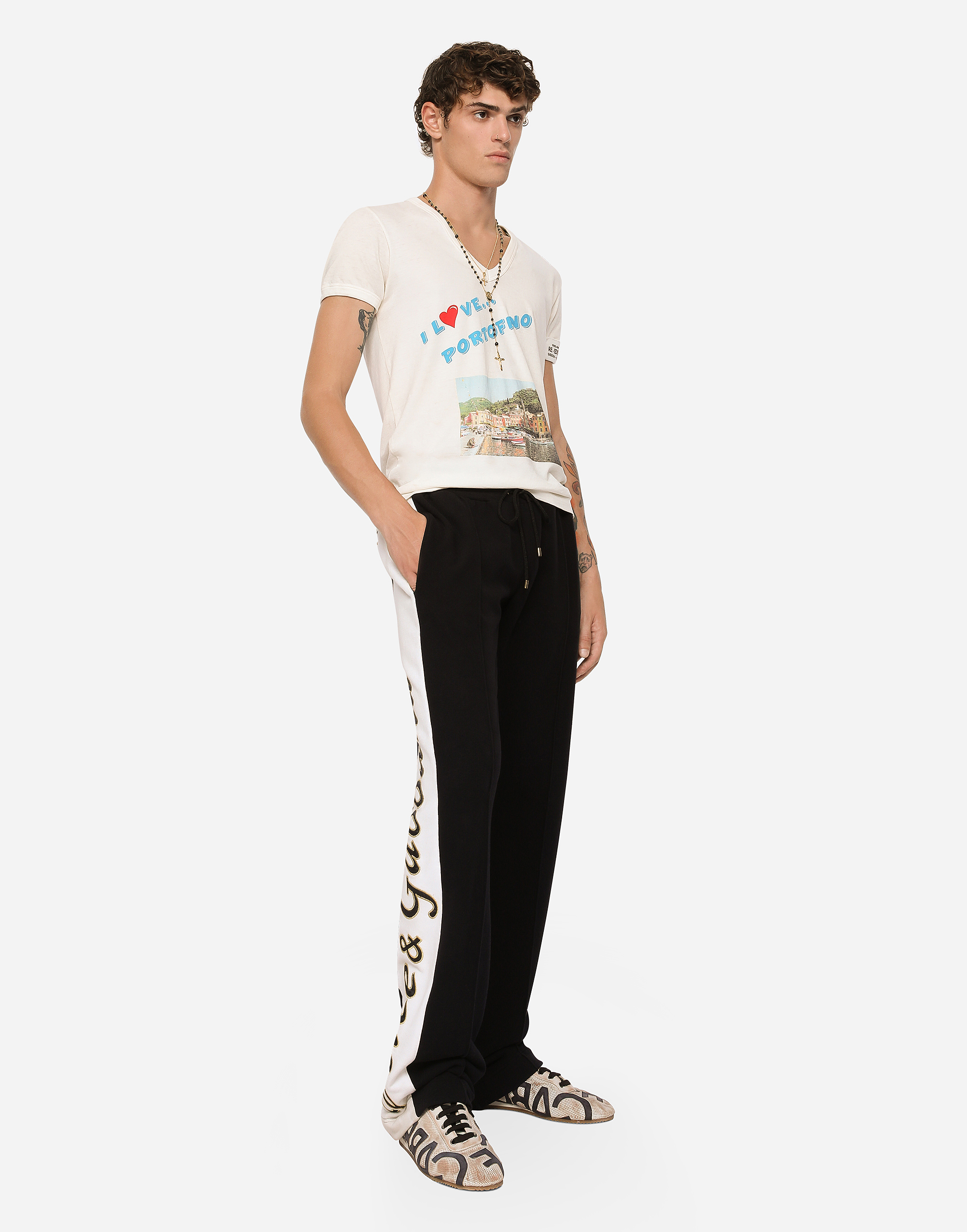 DOLCE & GABBANA JERSEY JOGGING PANTS WITH EMBROIDERED BANDS