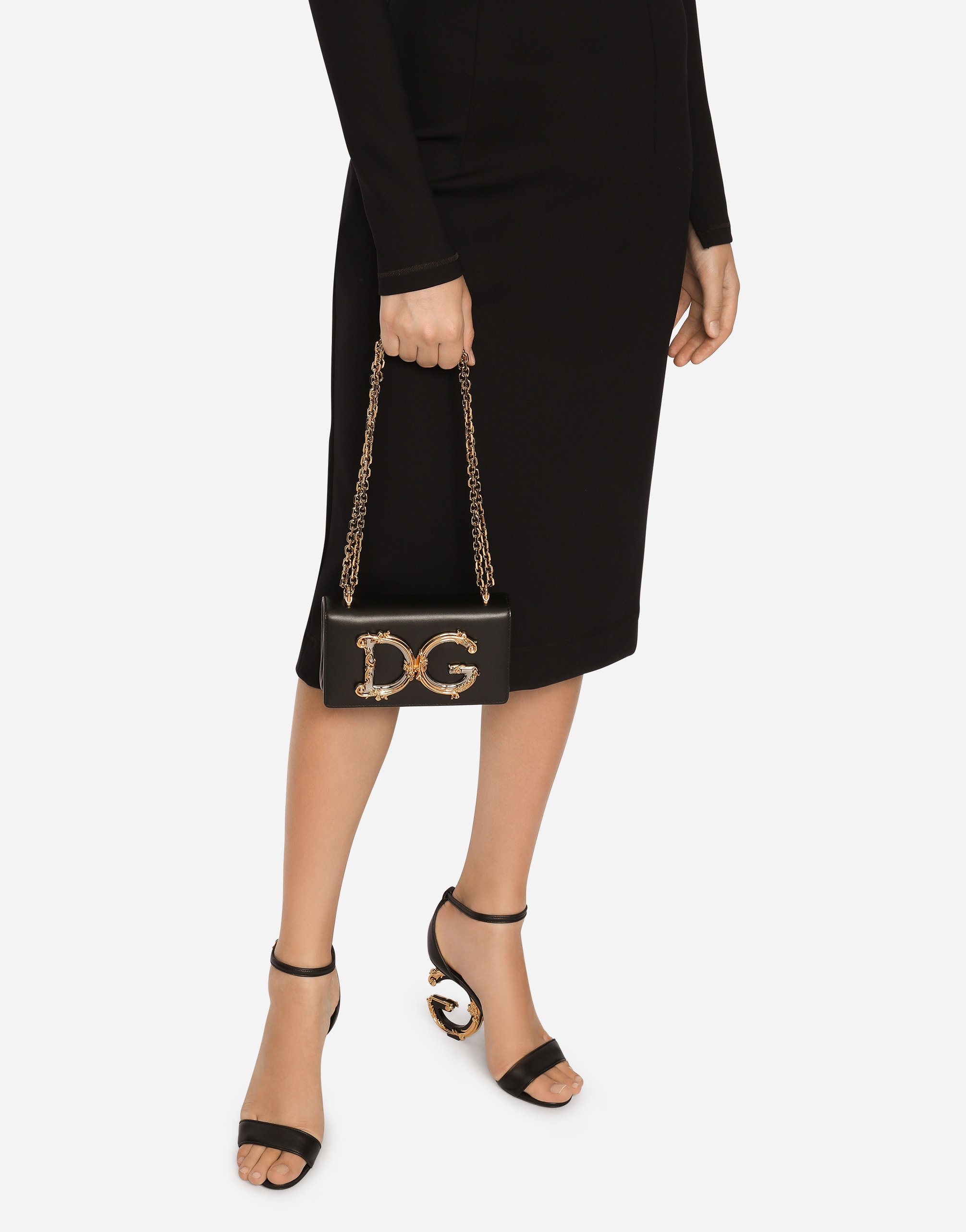 Shop Dolce & Gabbana Dg Girls Phone Bag In Plain Calfskin In Black