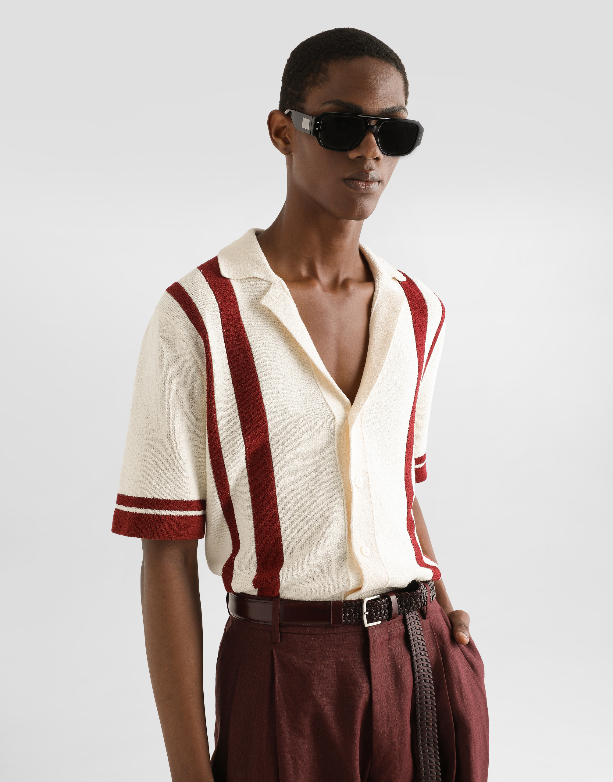 Dolce & Gabbana Cotton Knit Polo-shirt With Inlaid Stripe In Multicolor