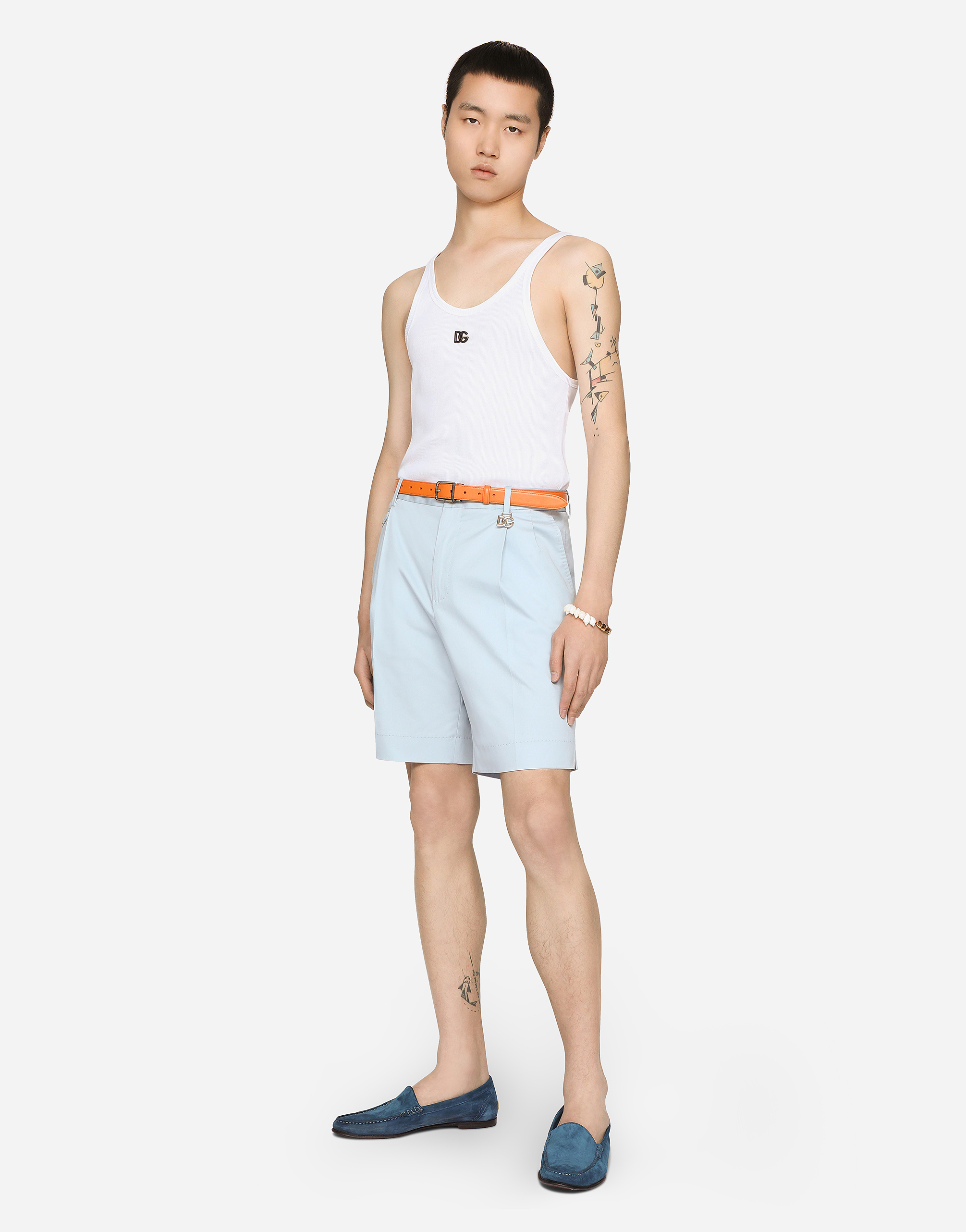 DOLCE & GABBANA STRETCH COTTON SHORTS WITH DG PATCH