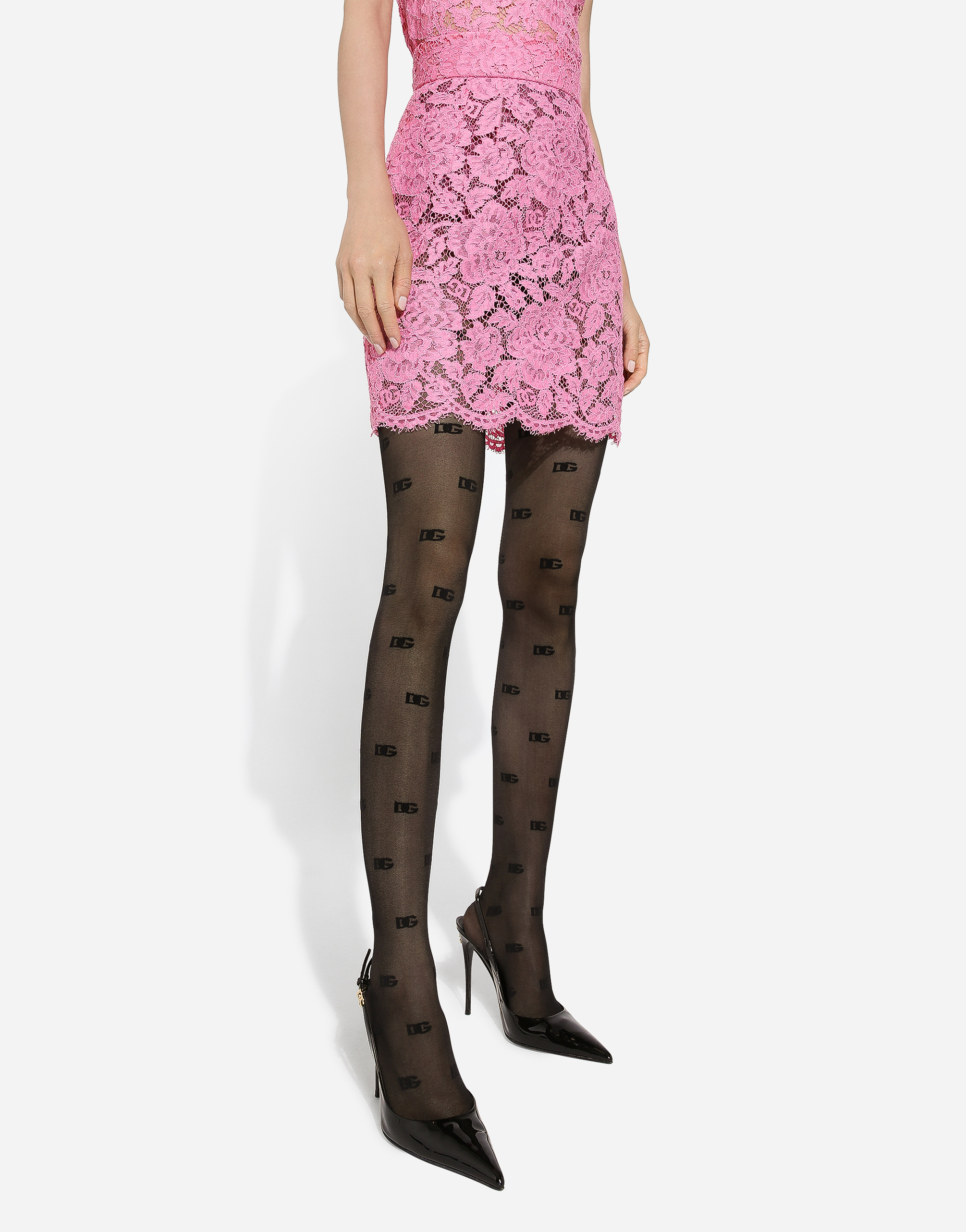 Shop Dolce & Gabbana Branded Floral Cordonetto Lace Miniskirt In Pink