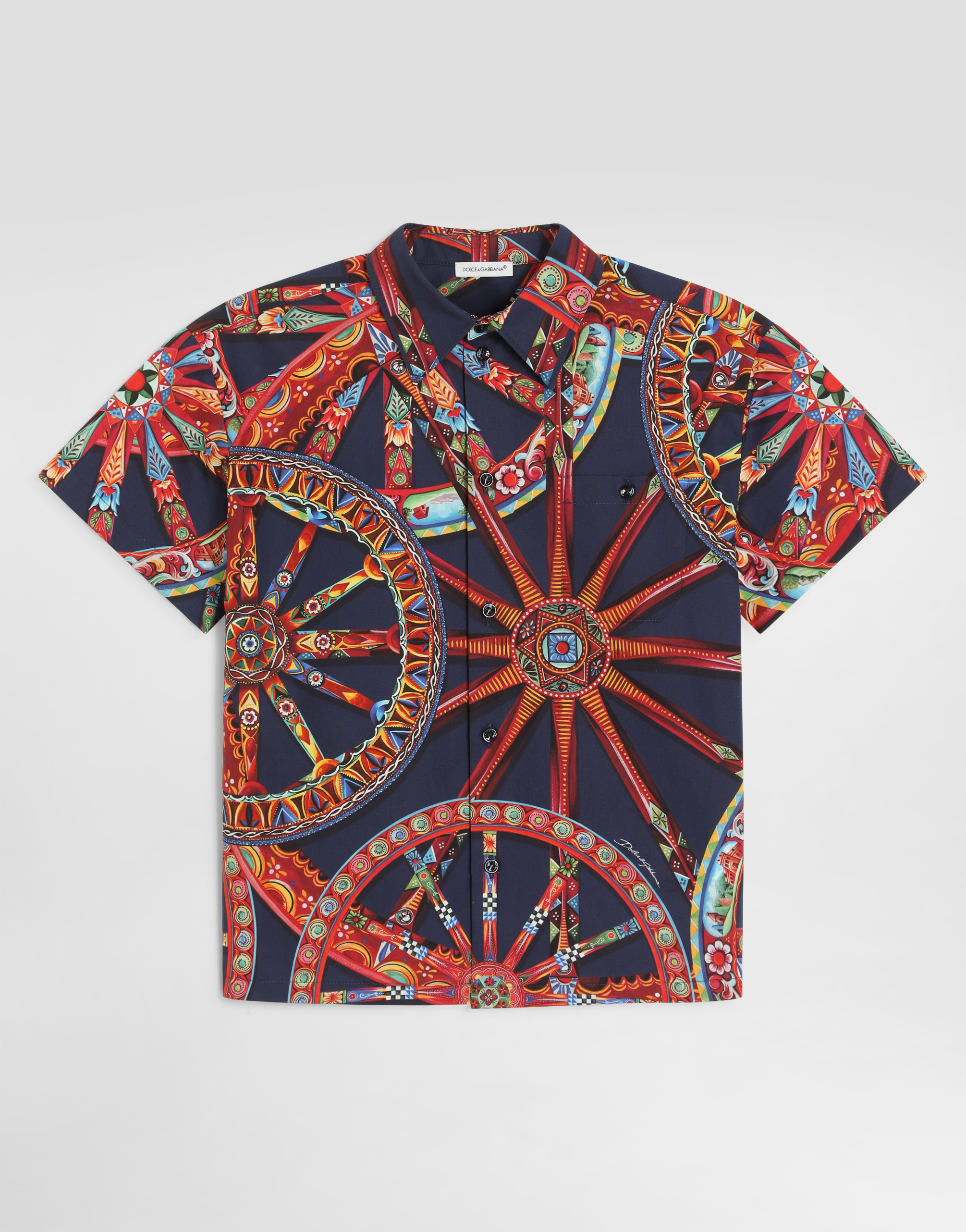 Carretto-print poplin shirt in Multicolor for Boys | Dolce&Gabbana® US