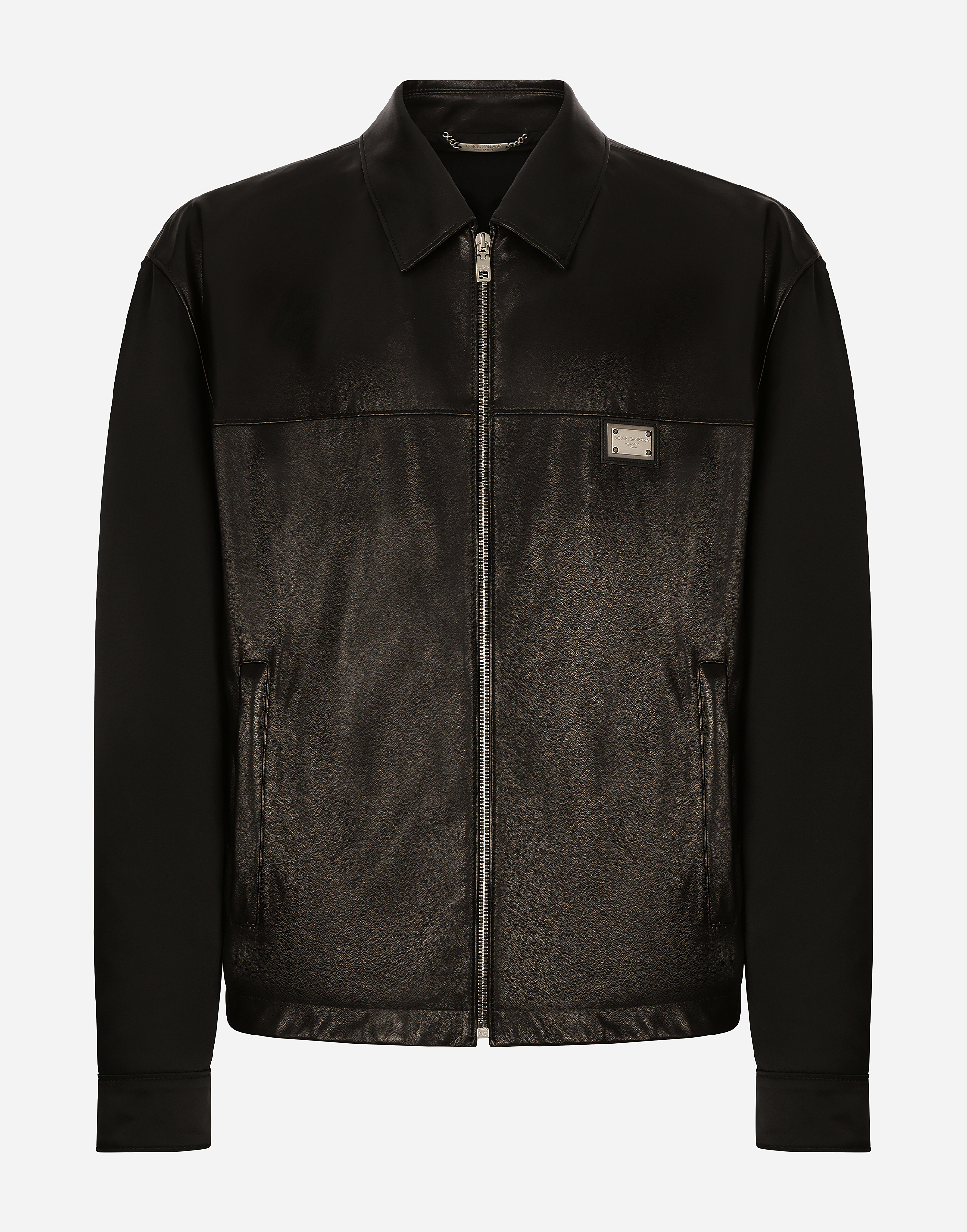 Dolce & Gabbana Logo-plaque Leather Jacket In Black