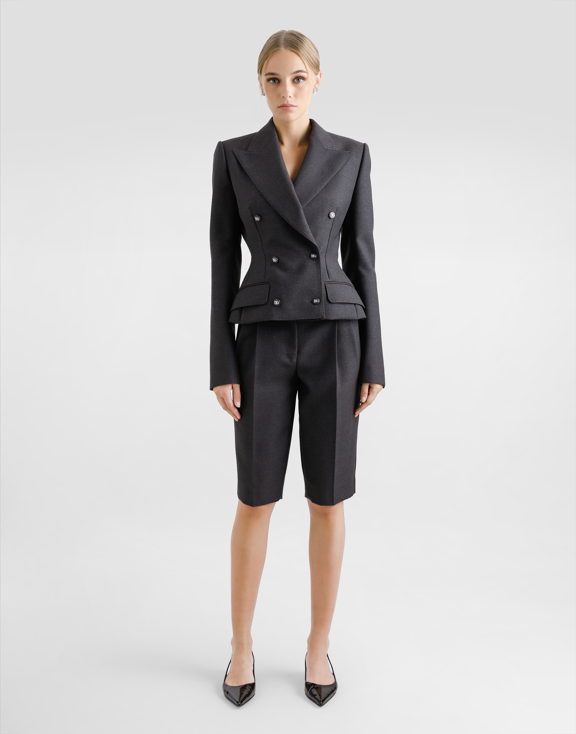 Dolce & Gabbana Double-breasted Dolce Jacket With Dg-branded Buttons In Grey
