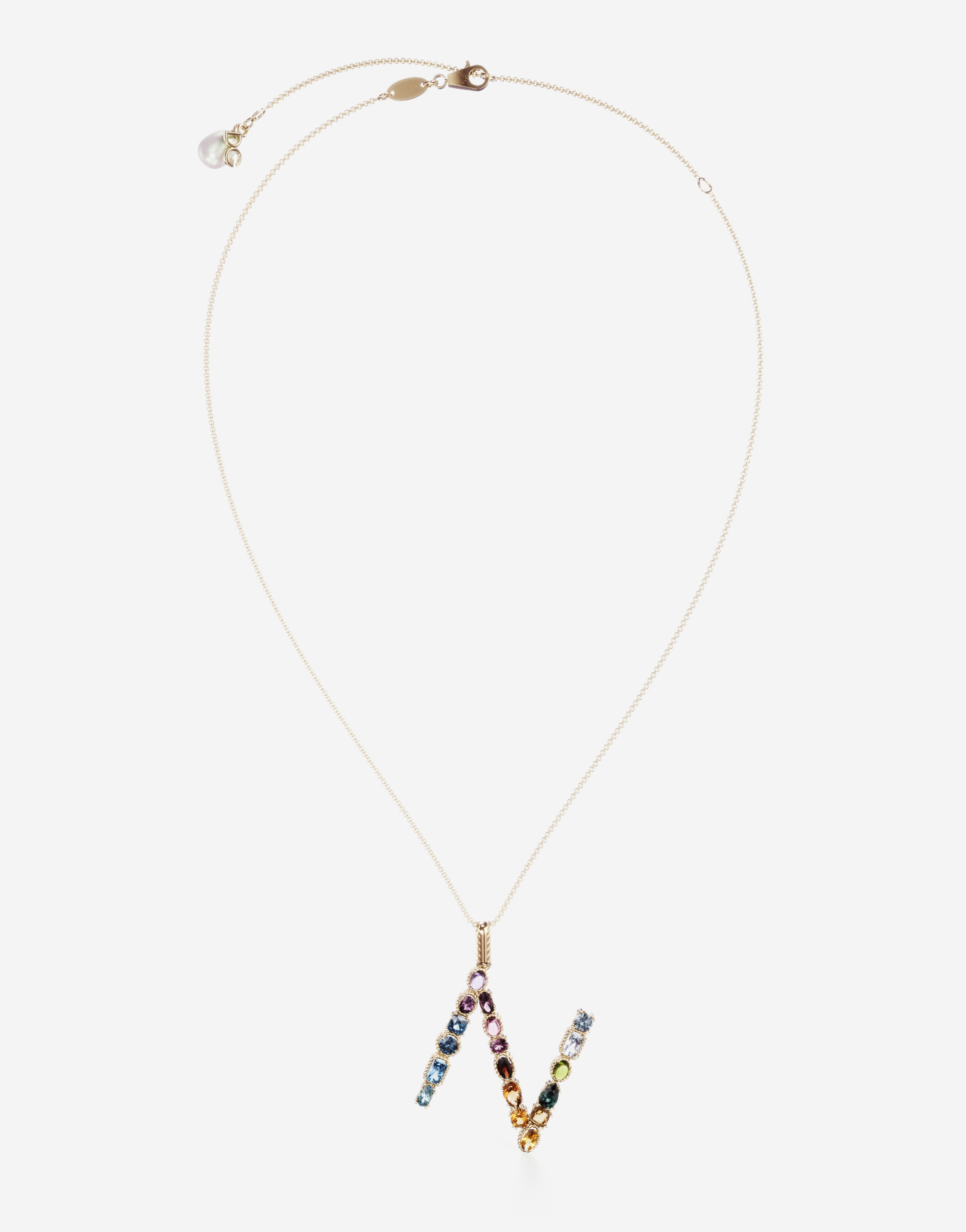 Dolce & Gabbana Rainbow Alphabet N Pendant In Yellow Gold With Multicolor Fine Gems Gold Female Onesize