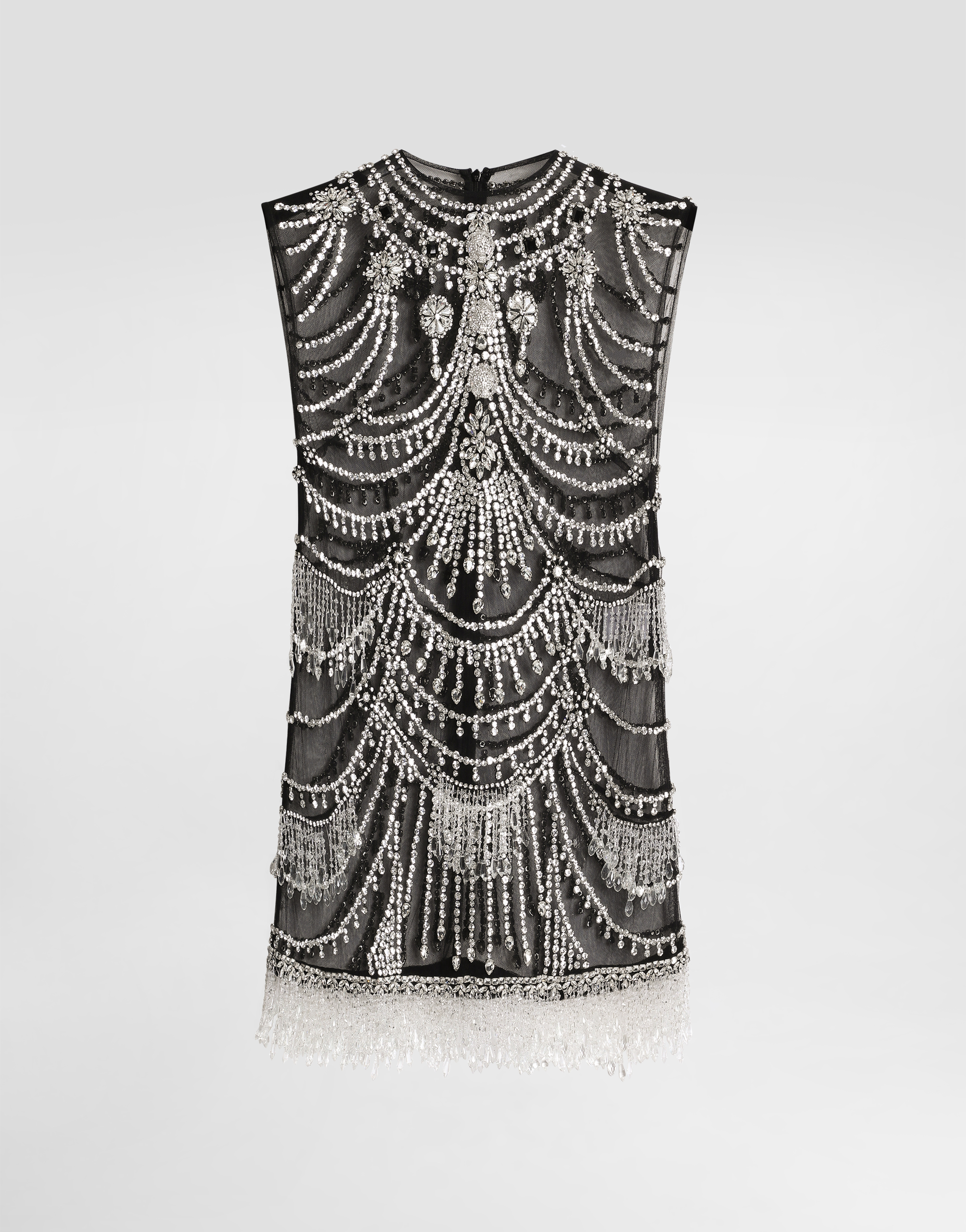 Dolce & Gabbana Short Tulle Dress With Chandelier Embroidery In Black