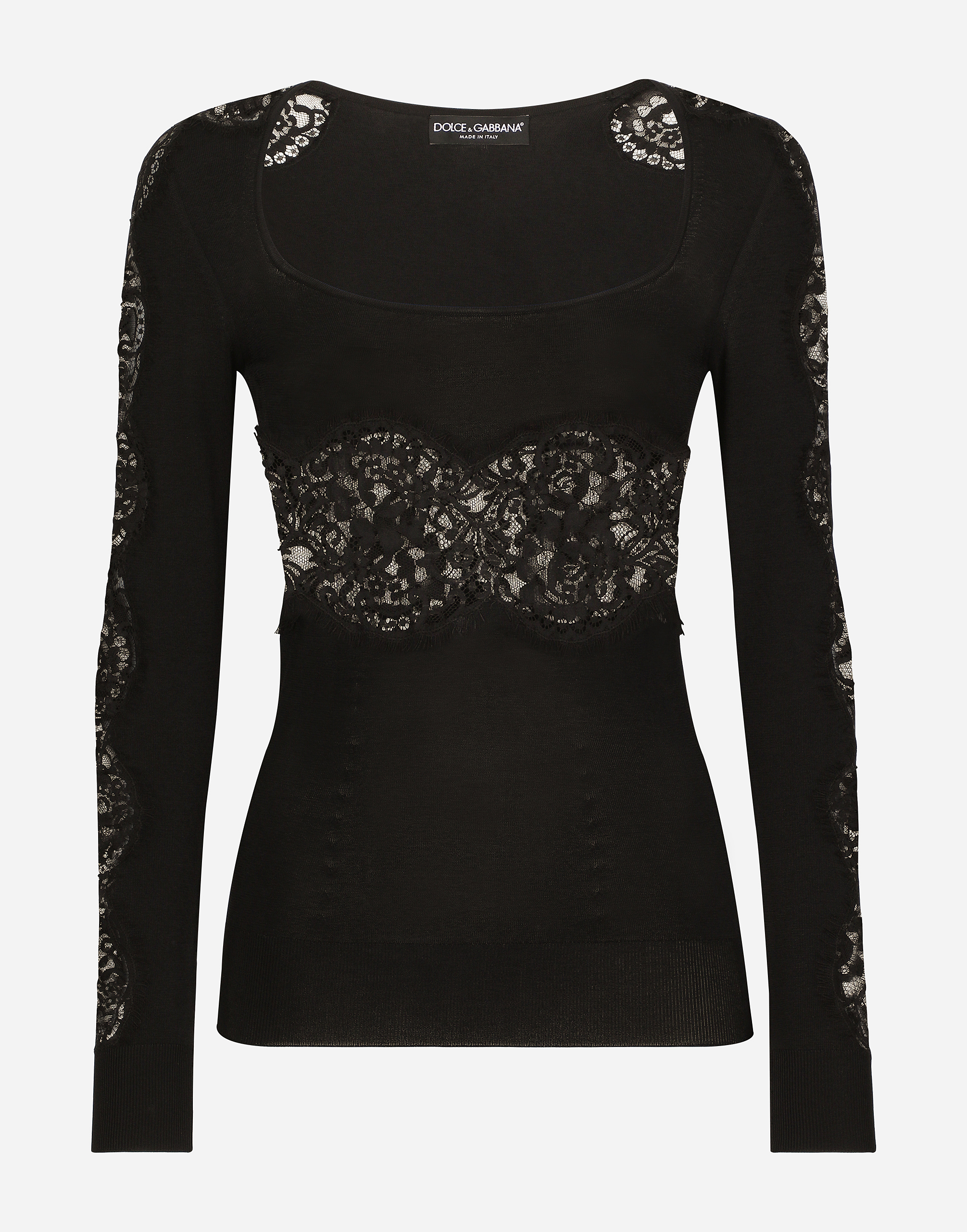 Shop Dolce & Gabbana Viscose Sweater With Lace Inserts In Black