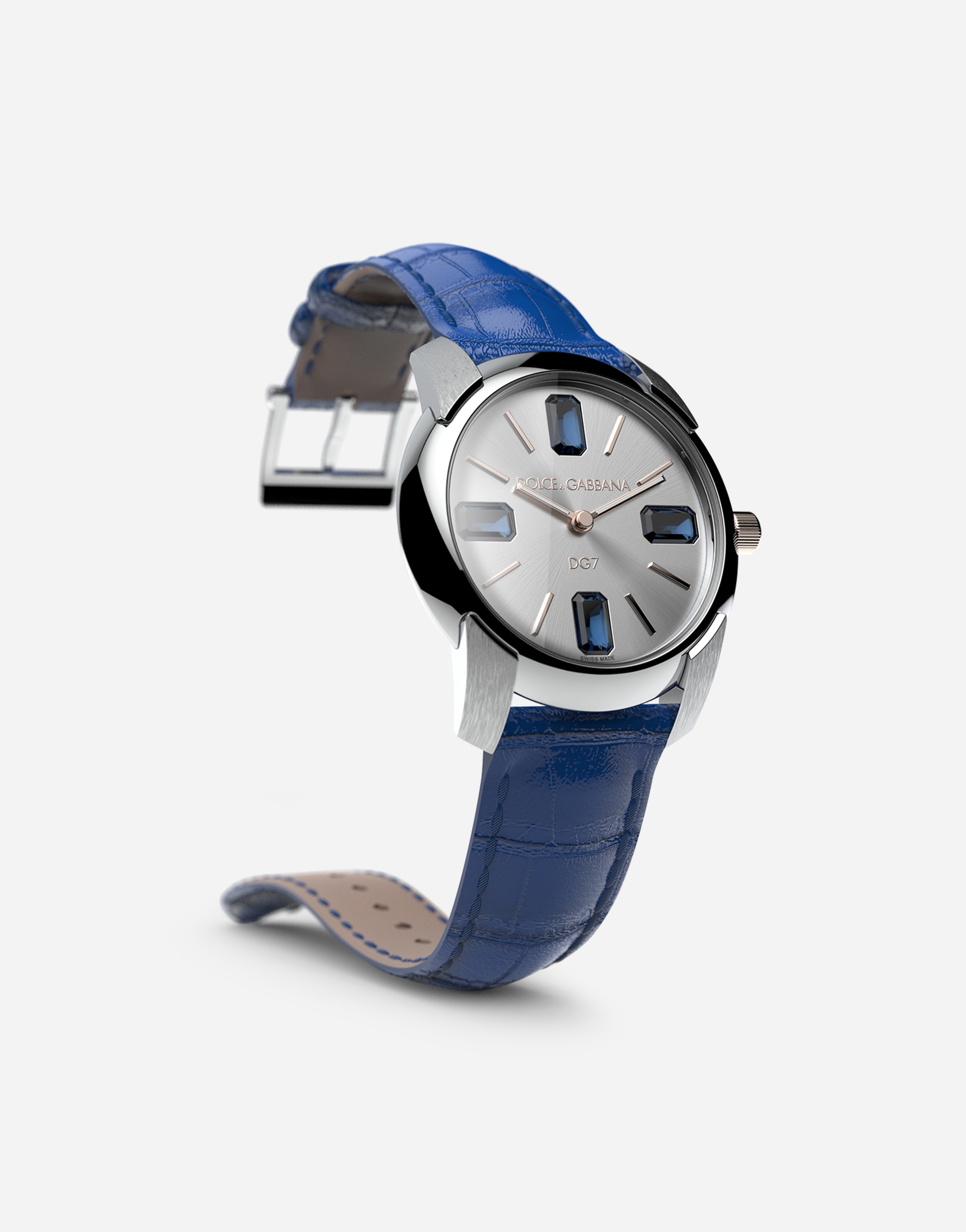 Shop Dolce & Gabbana Watch With Alligator Strap In Navy Blue