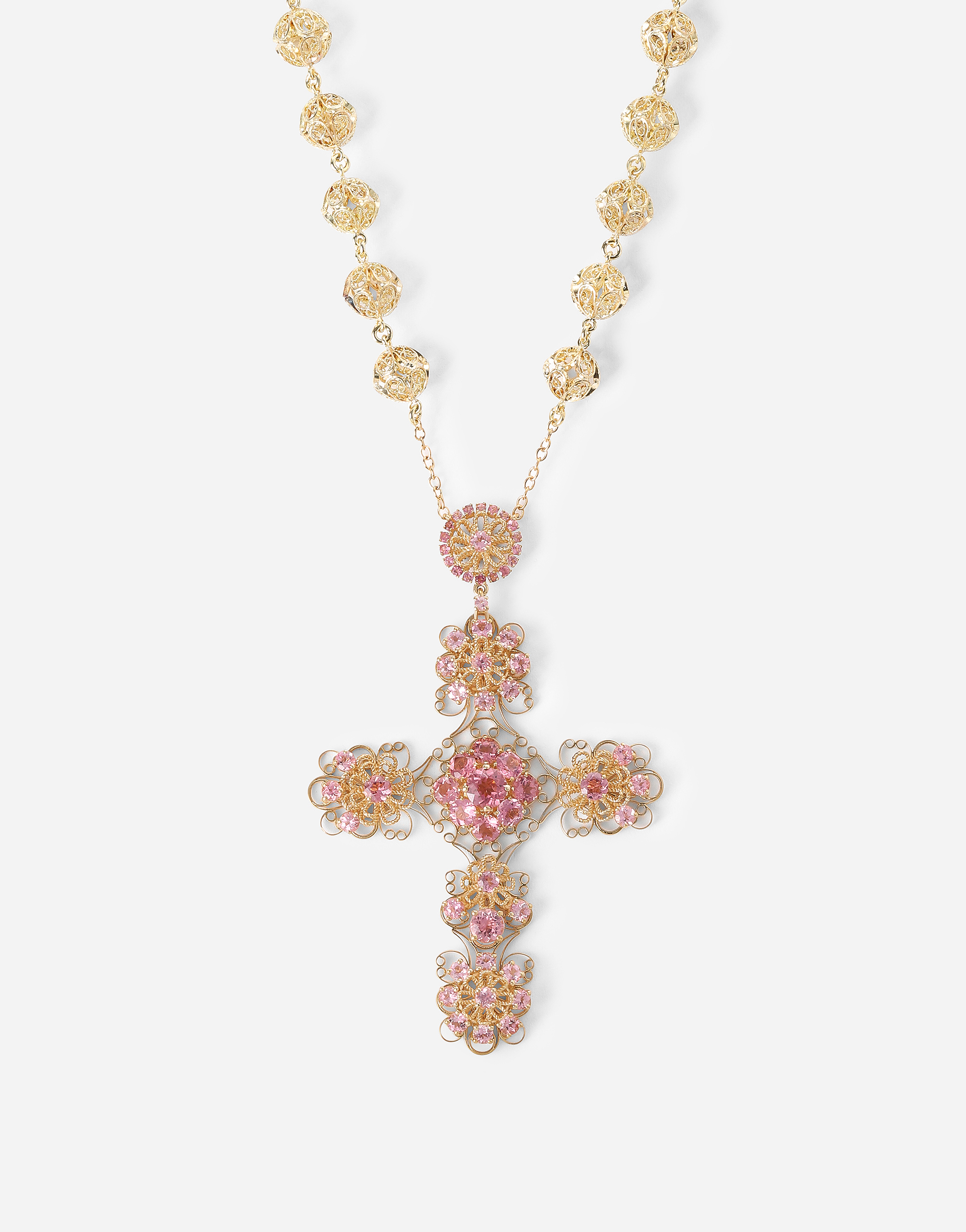 Shop Dolce & Gabbana Pizzo Necklace In Yellow 18kt Gold With Pink Tourmalines