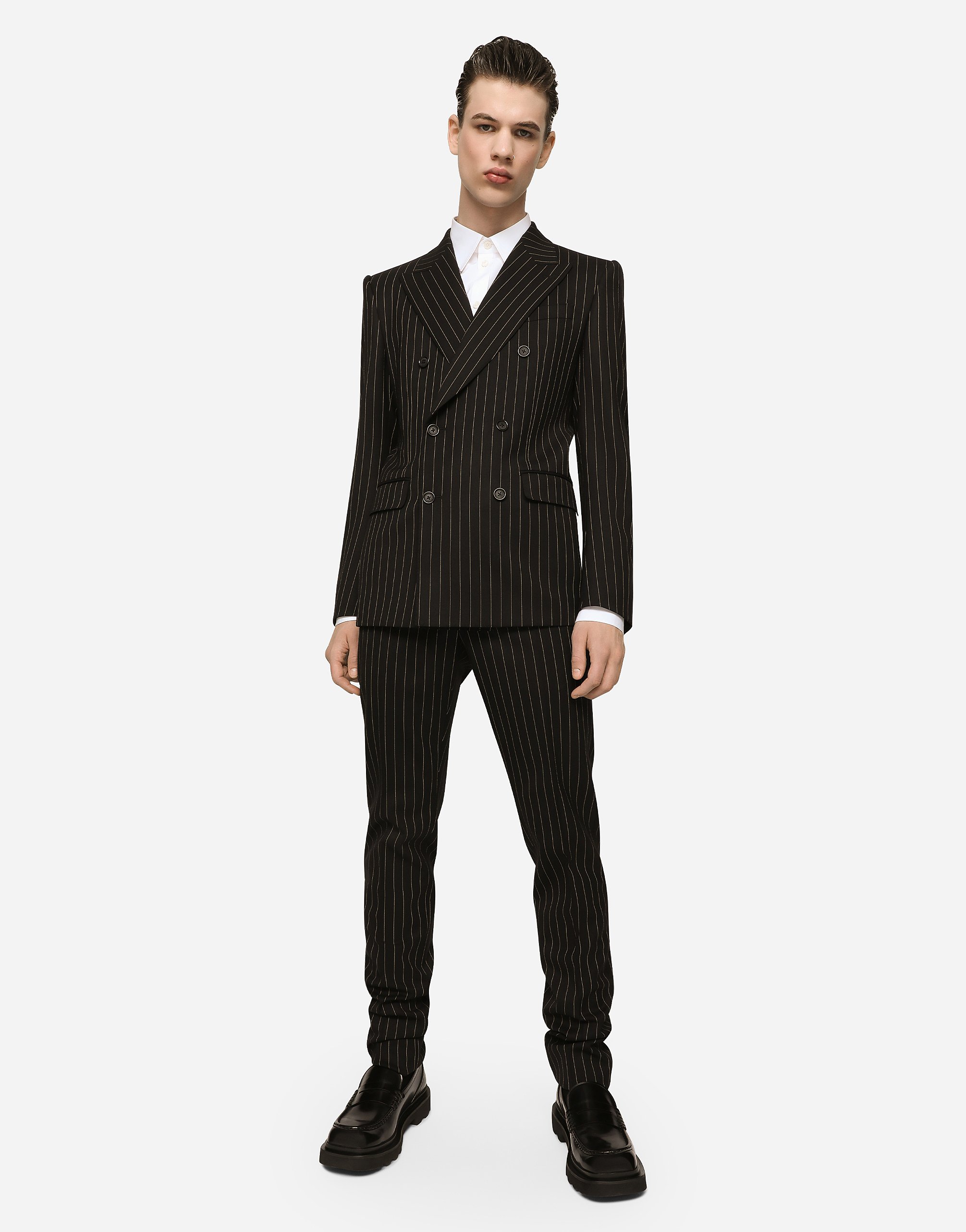 Double-breasted pinstripe stretch wool Sicilia-fit suit