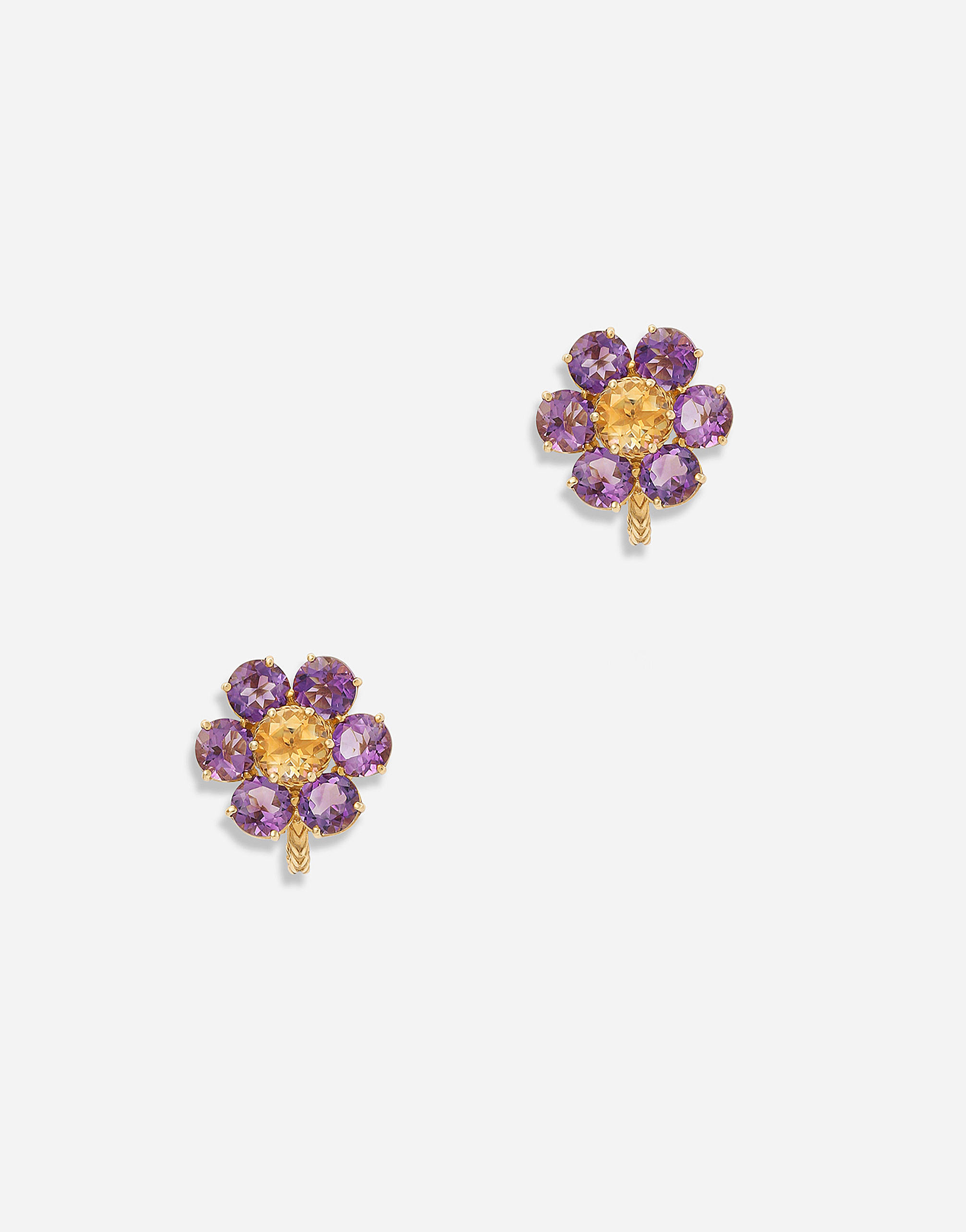 DOLCE & GABBANA SPRING EARRINGS IN YELLOW 18KT GOLD WITH AMETHYST FLOWER MOTIF 
