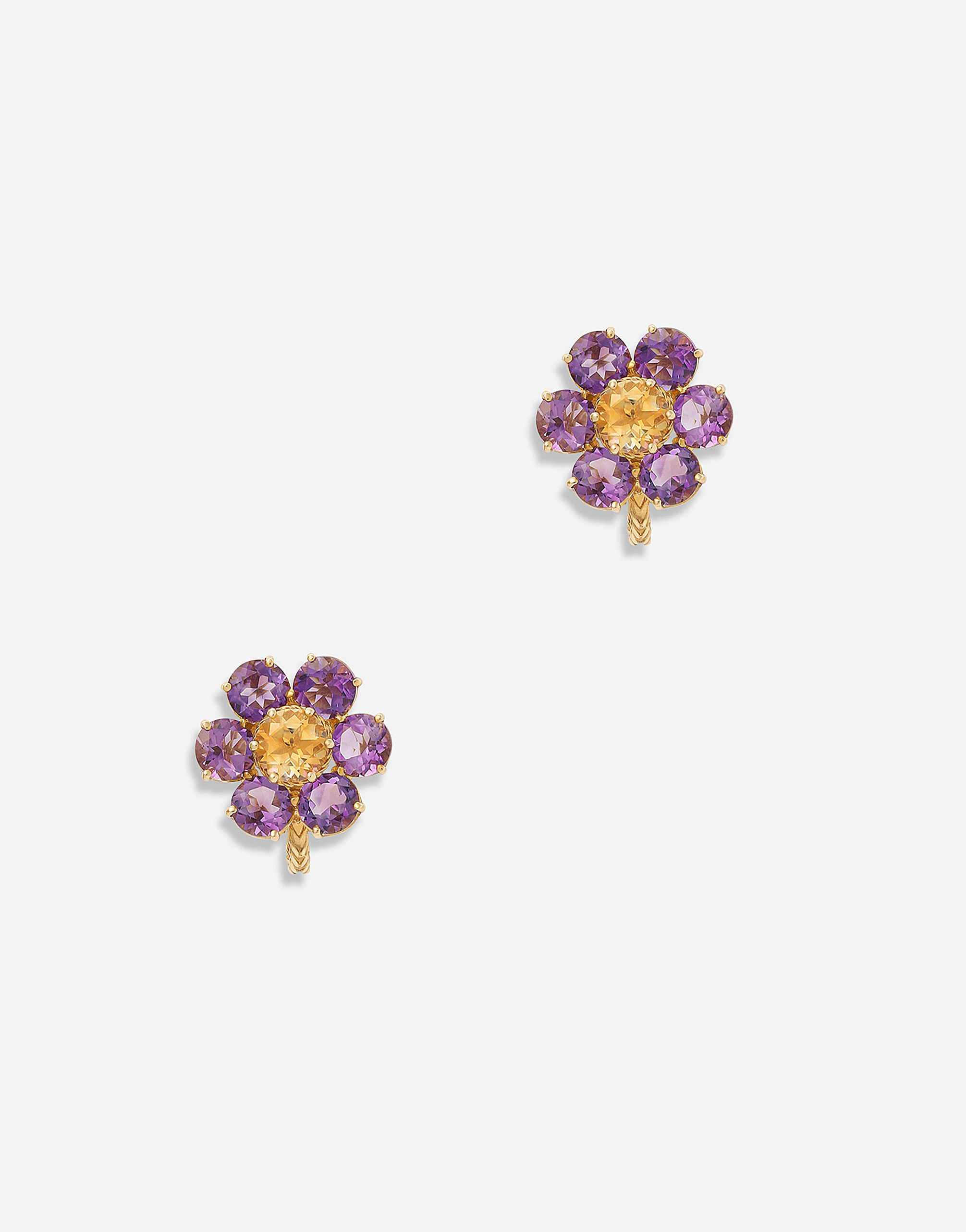 Shop Dolce & Gabbana Spring Earrings In Yellow 18kt Gold With Amethyst Flower Motif