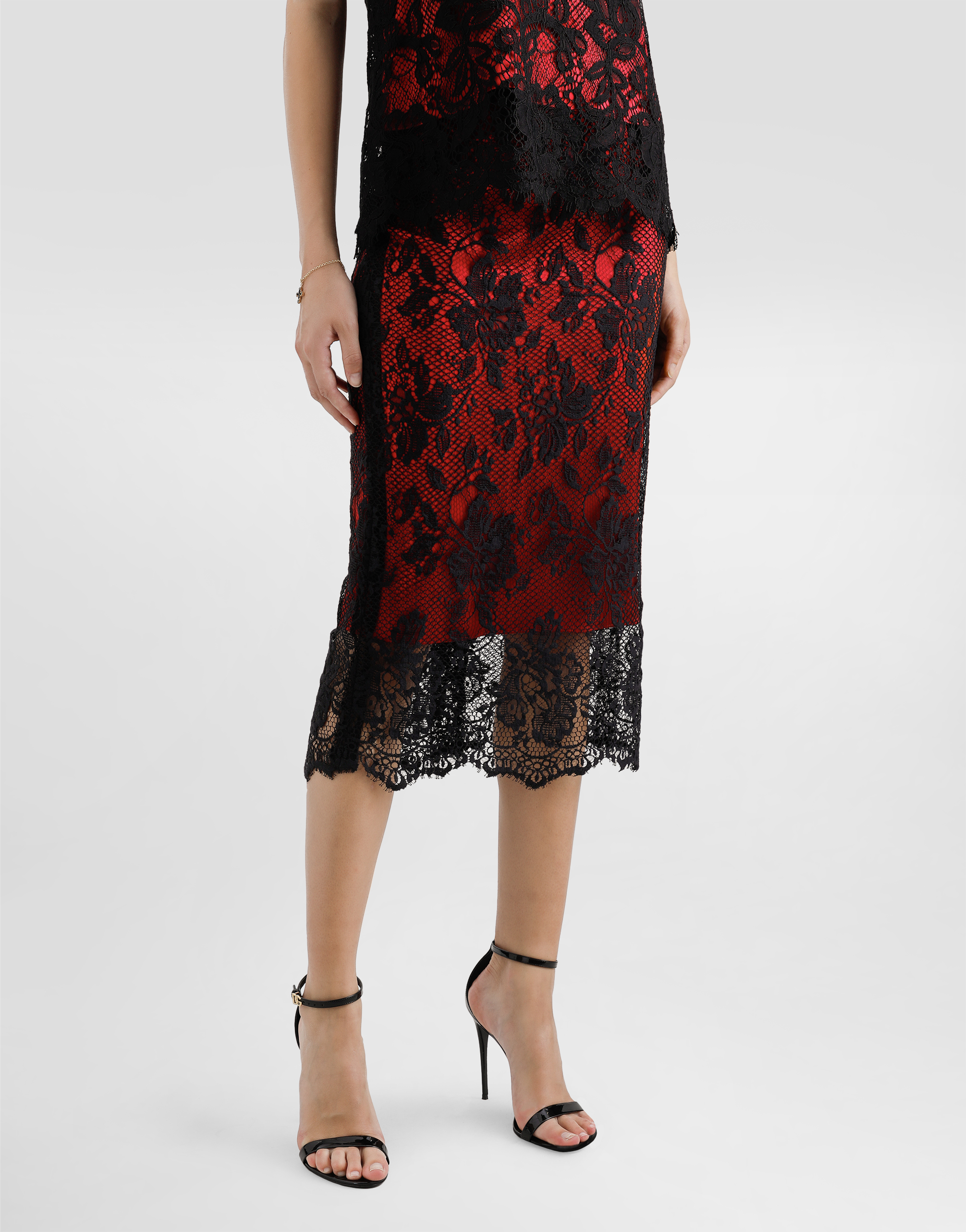 Dolce & Gabbana Lace Calf-length Pencil Skirt With Contrasting Lining In Black