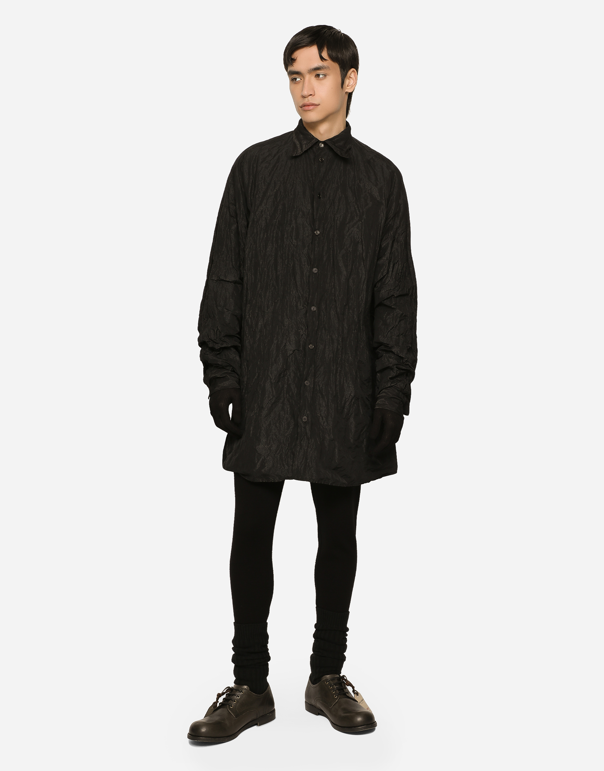 DOLCE & GABBANA OVERSIZE CRUSHED FOILED FABRIC SHIRT