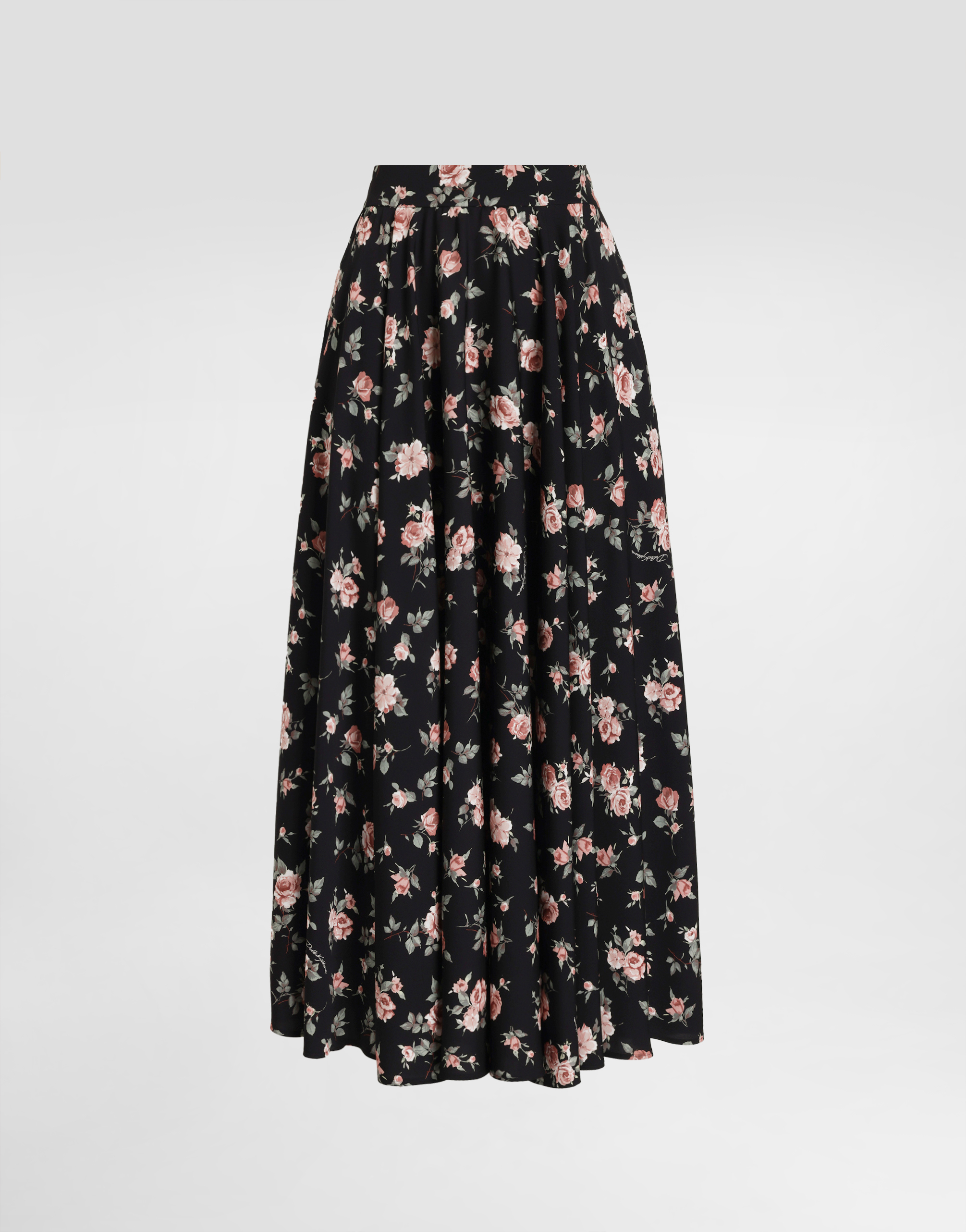 Vintage roses-print charmeuse circle skirt in Multicolor for Women
