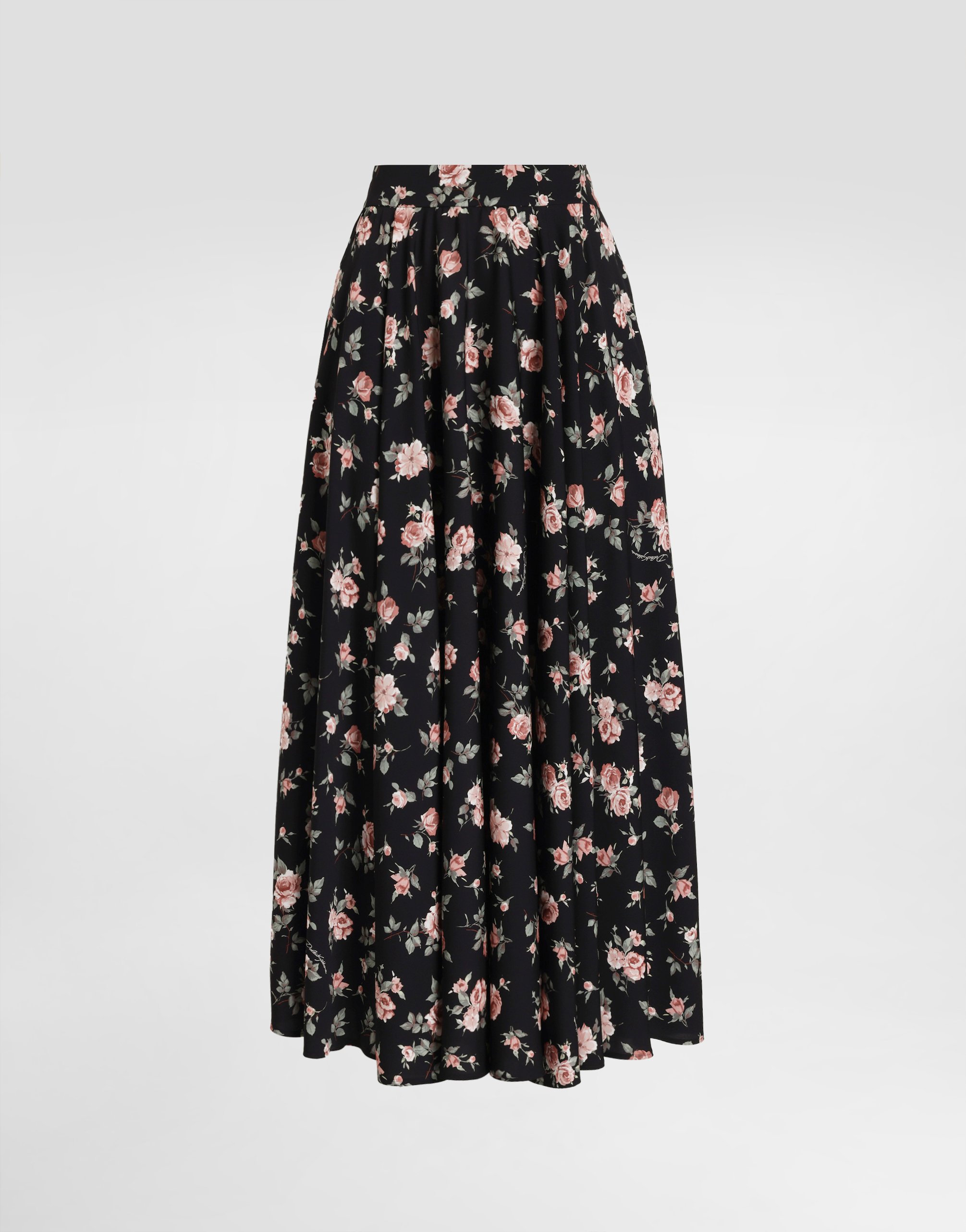 Dolce & Gabbana Vintage Roses-print Charmeuse Circle Skirt In Black