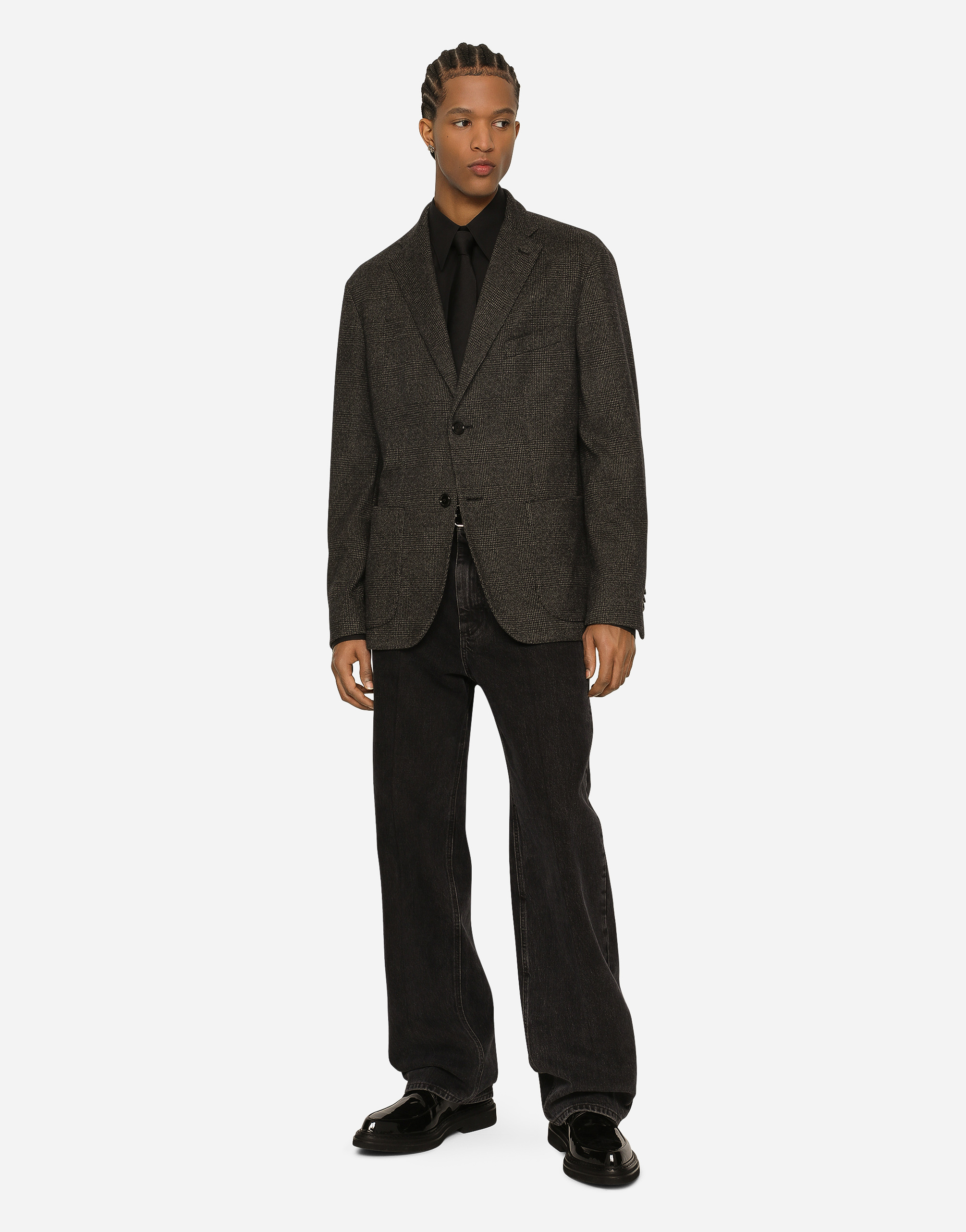 DOLCE & GABBANA SINGLE-BREASTED JERSEY GLEN PLAID JACKET