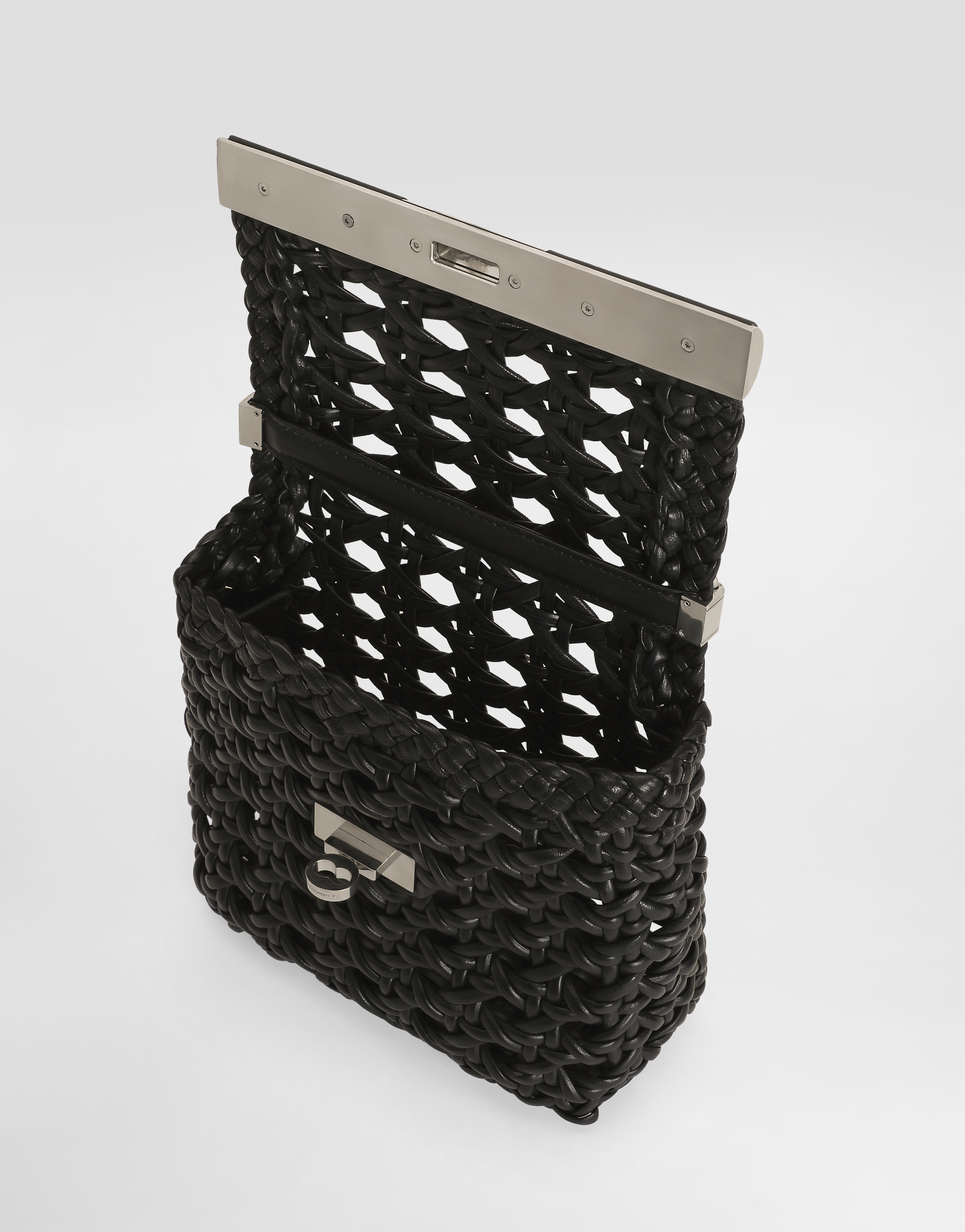 Dolce & Gabbana Woven Straw Handbag In Black