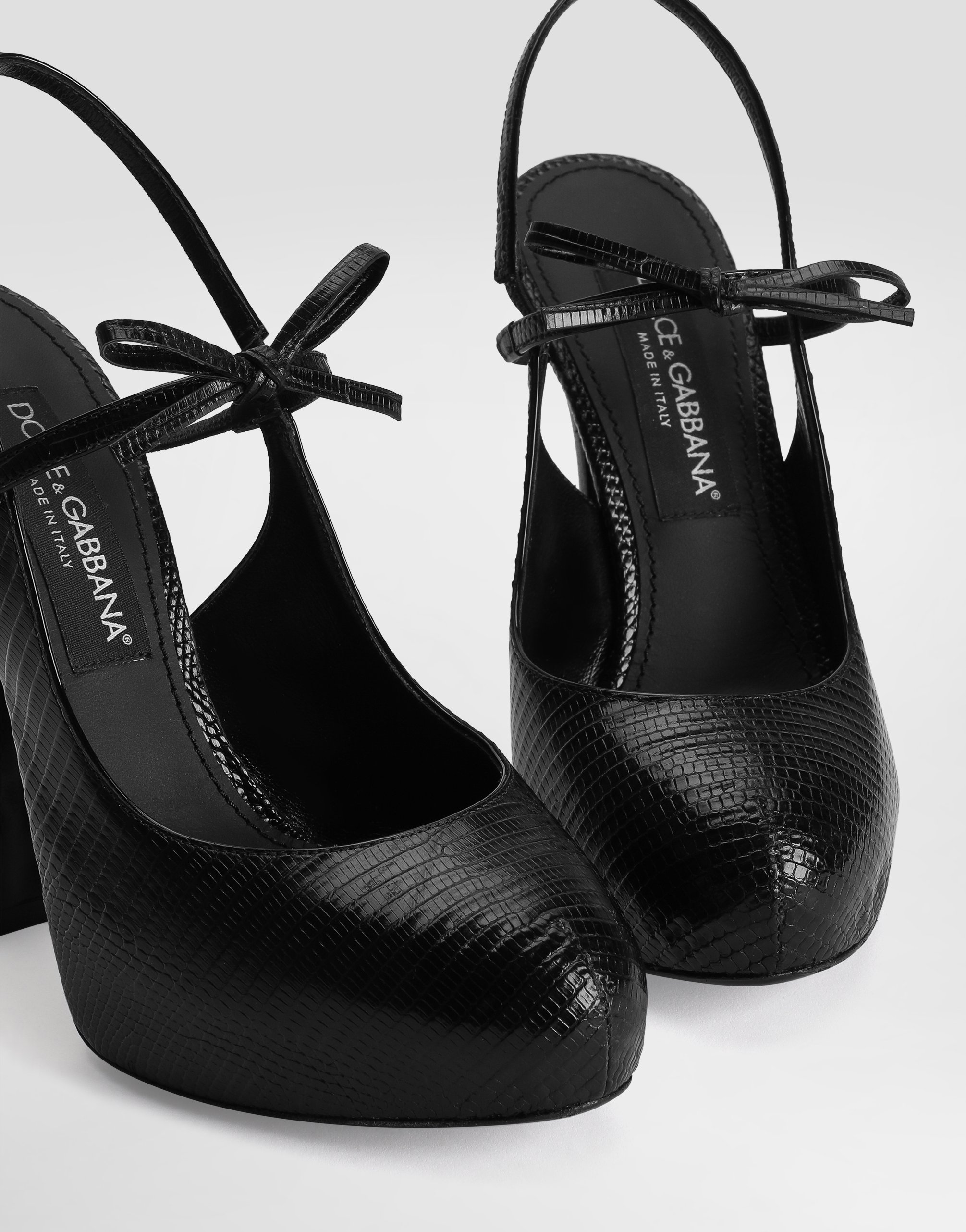Dolce & Gabbana Lizard Skin Slingbacks In Black