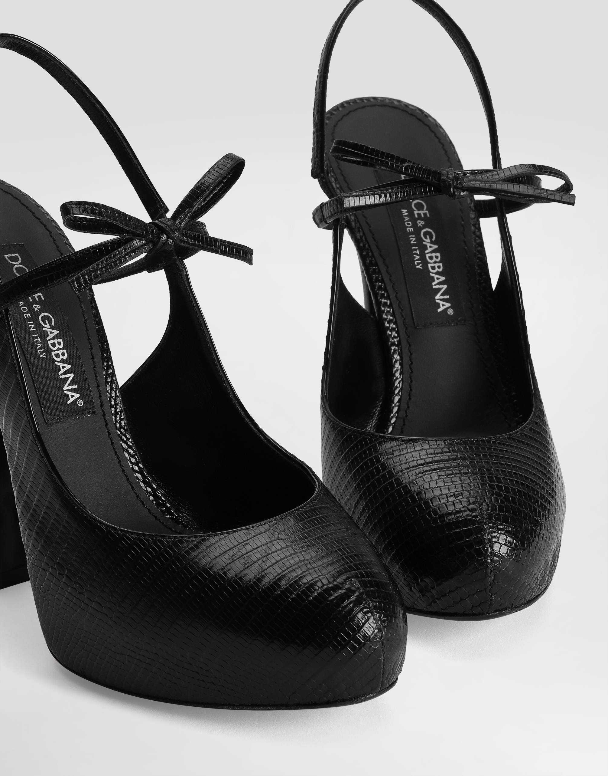Dolce & Gabbana Lizard Skin Slingbacks In Black
