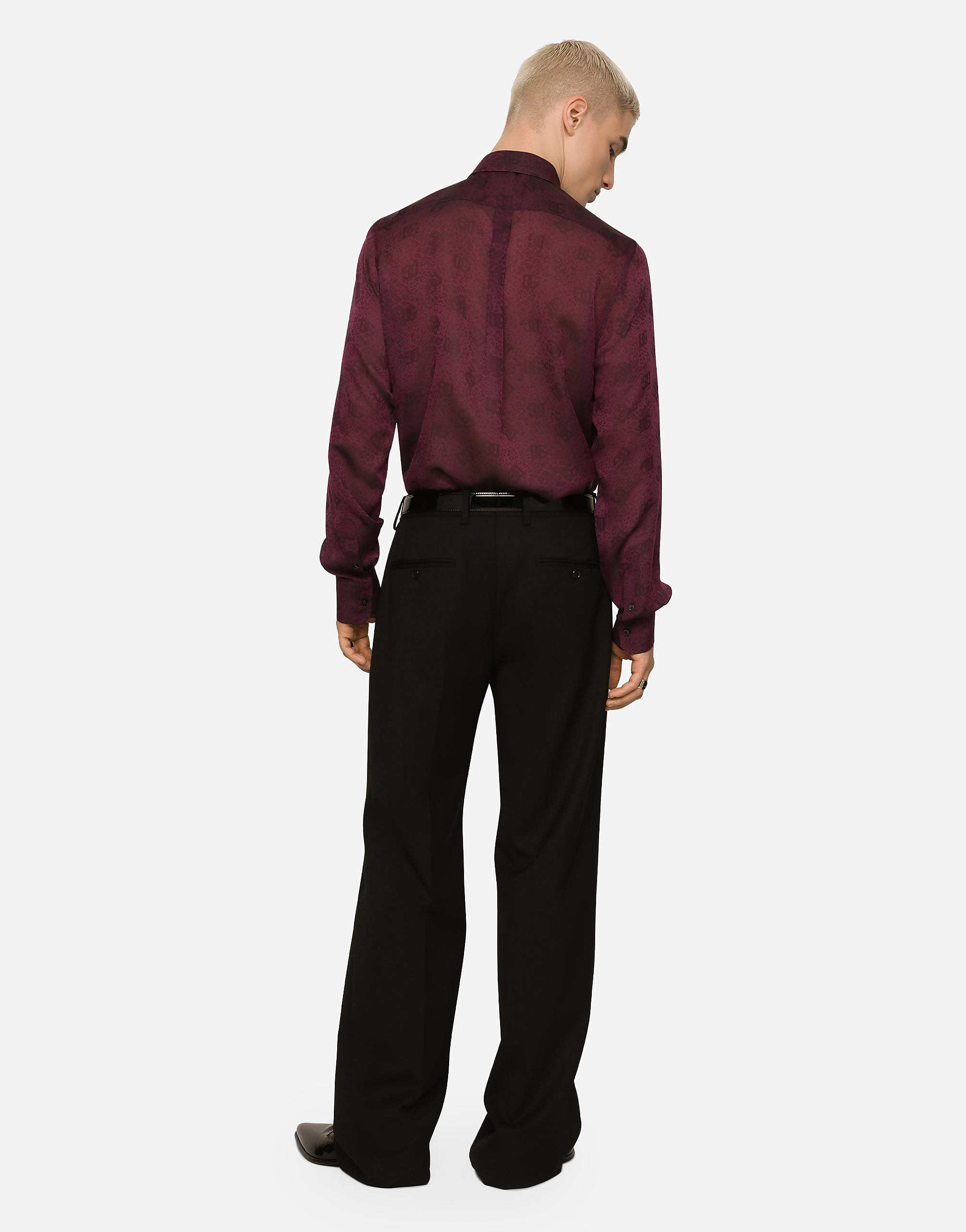 Shop Dolce & Gabbana Silk Jacquard Martini-fit Shirt With Dg Logo And Ocelot In Purple