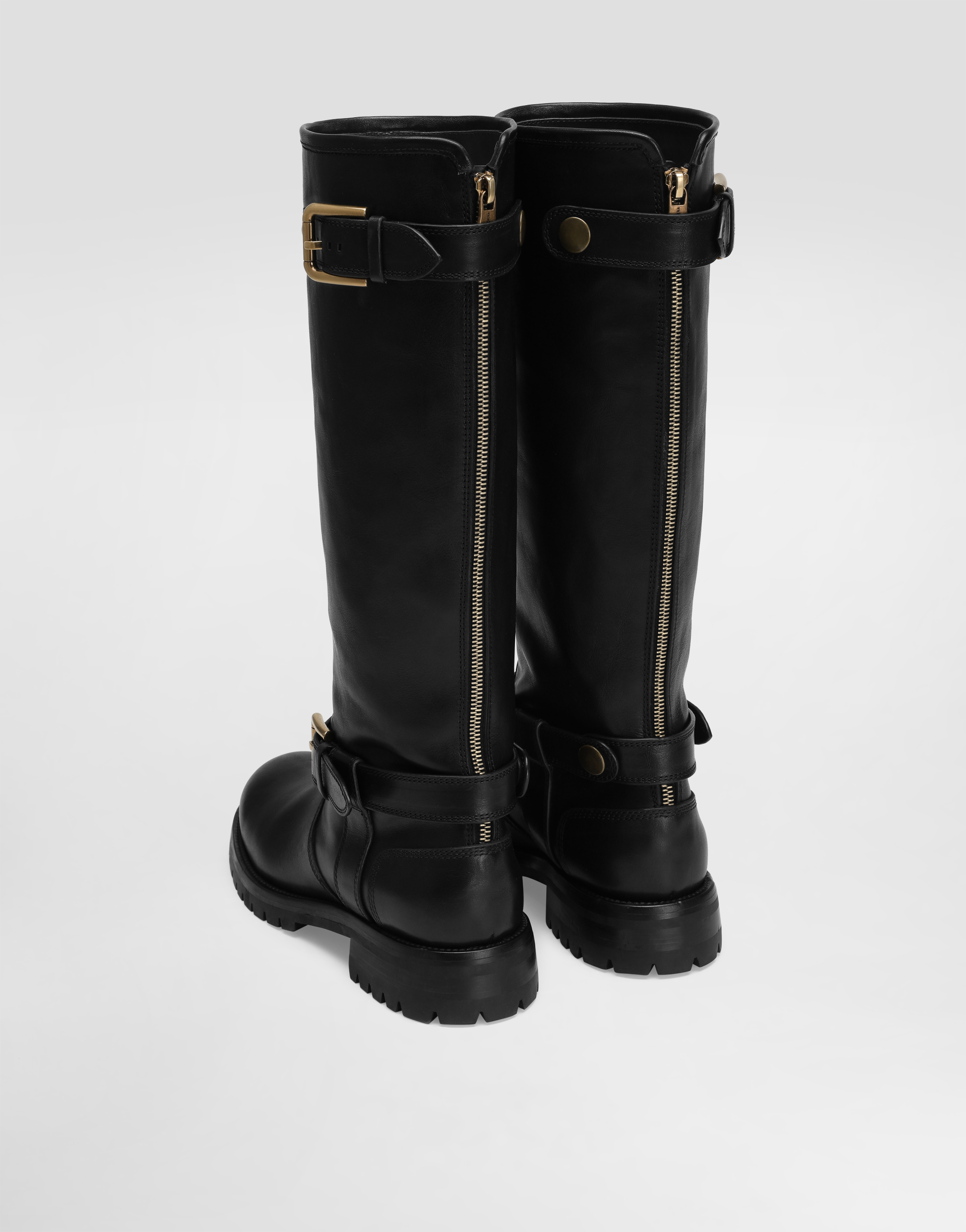 Dolce & Gabbana Leather Biker Boots In Black