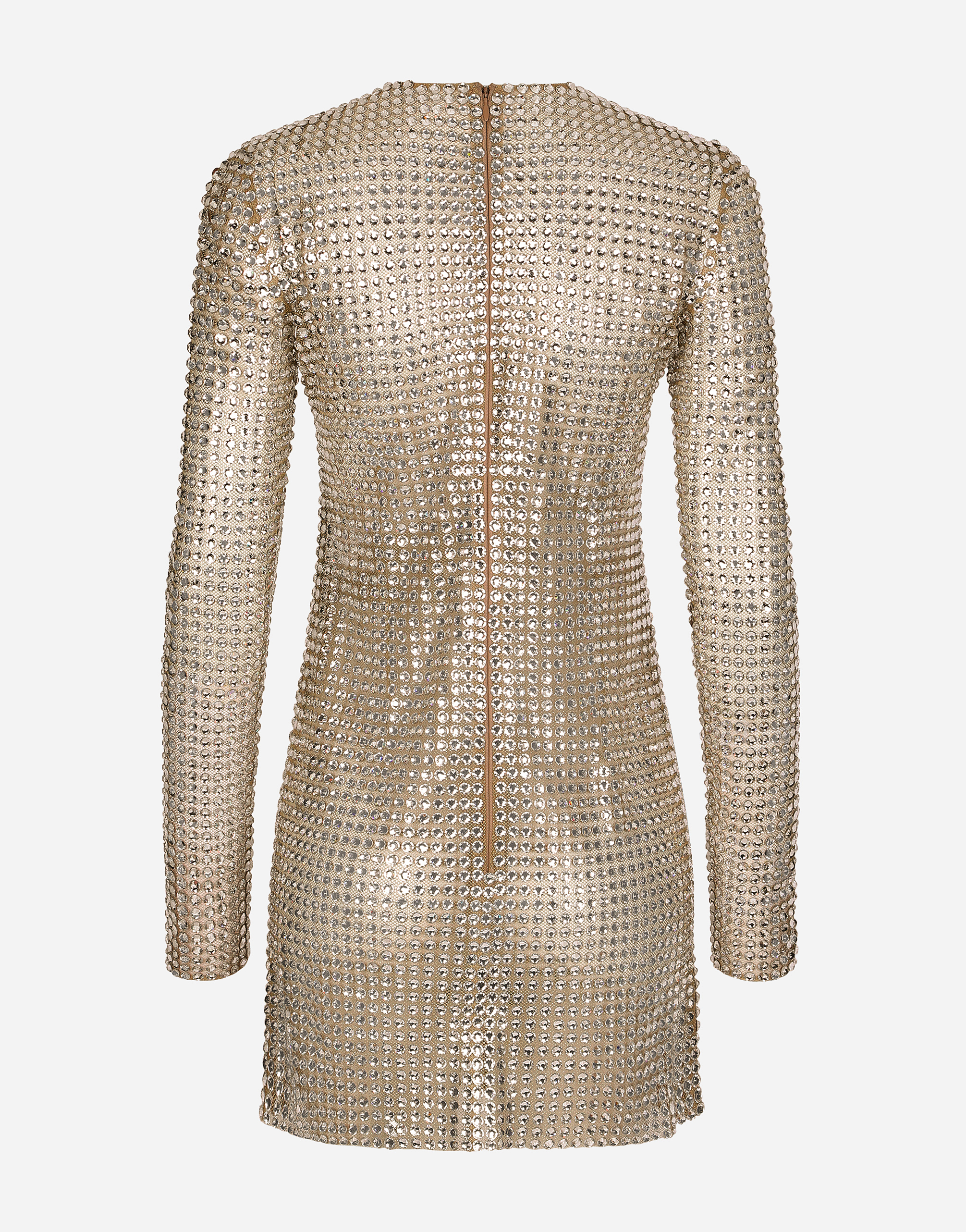 DOLCE & GABBANA SHORT DRESS WITH ALL-OVER RHINESTONE EMBELLISHMENT ON TULLE