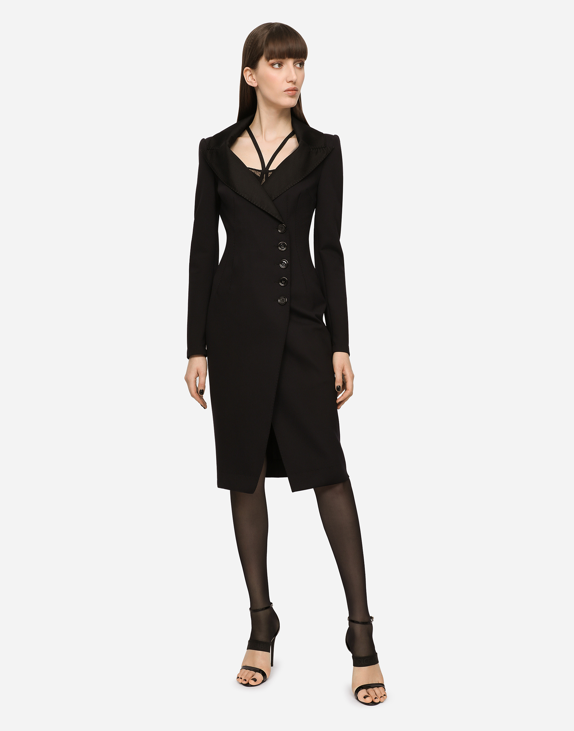 Dolce & Gabbana Technical Jersey Midi Coat Dress In Black