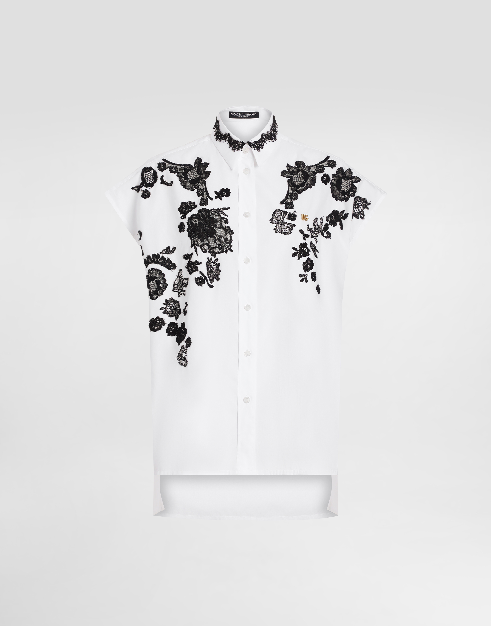 Dolce & Gabbana Oversize Cotton Poplin Shirt With Lace Appliqués In White
