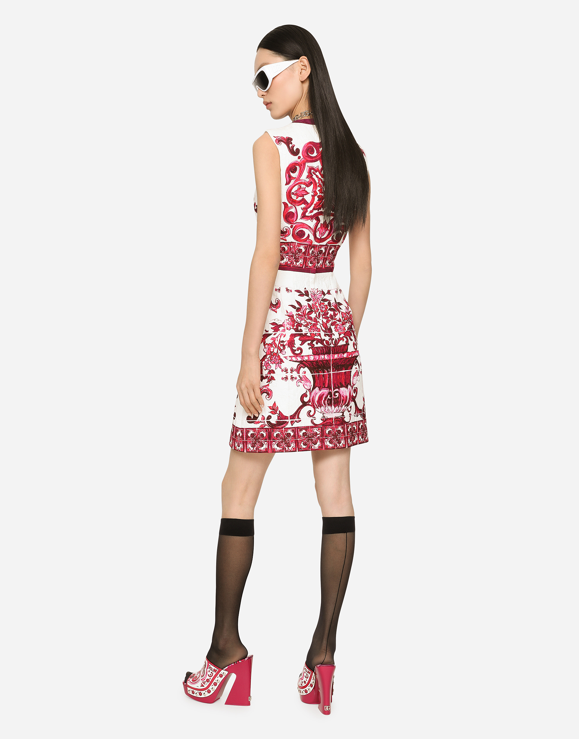 Shop Dolce & Gabbana Short Majolica-print Brocade Dress In Multicolor
