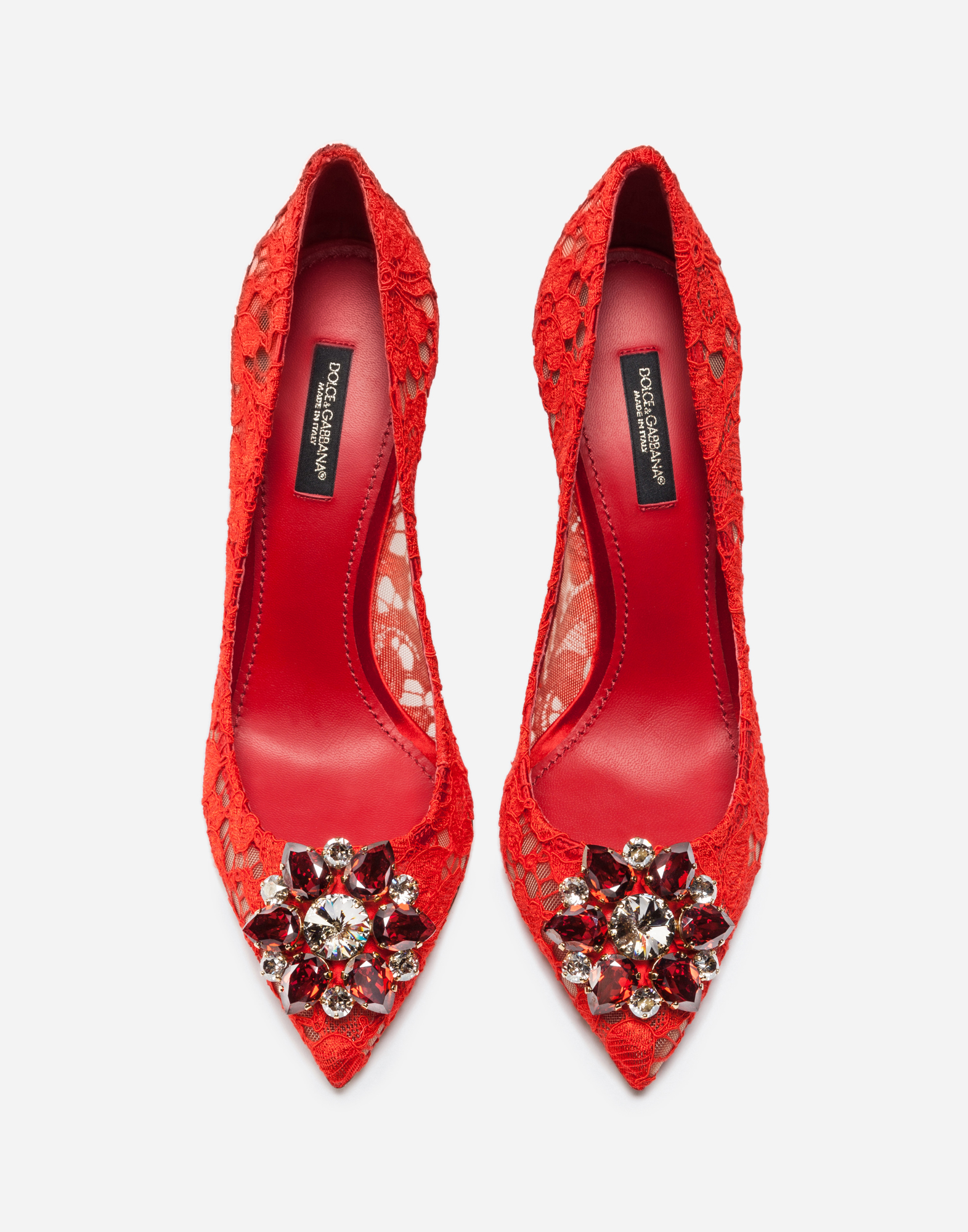  Dolce & Gabbana Pump In Taormina Lace With Crystals - Femme Escarpins Et Slingbacks Rouge Dentelle 37 