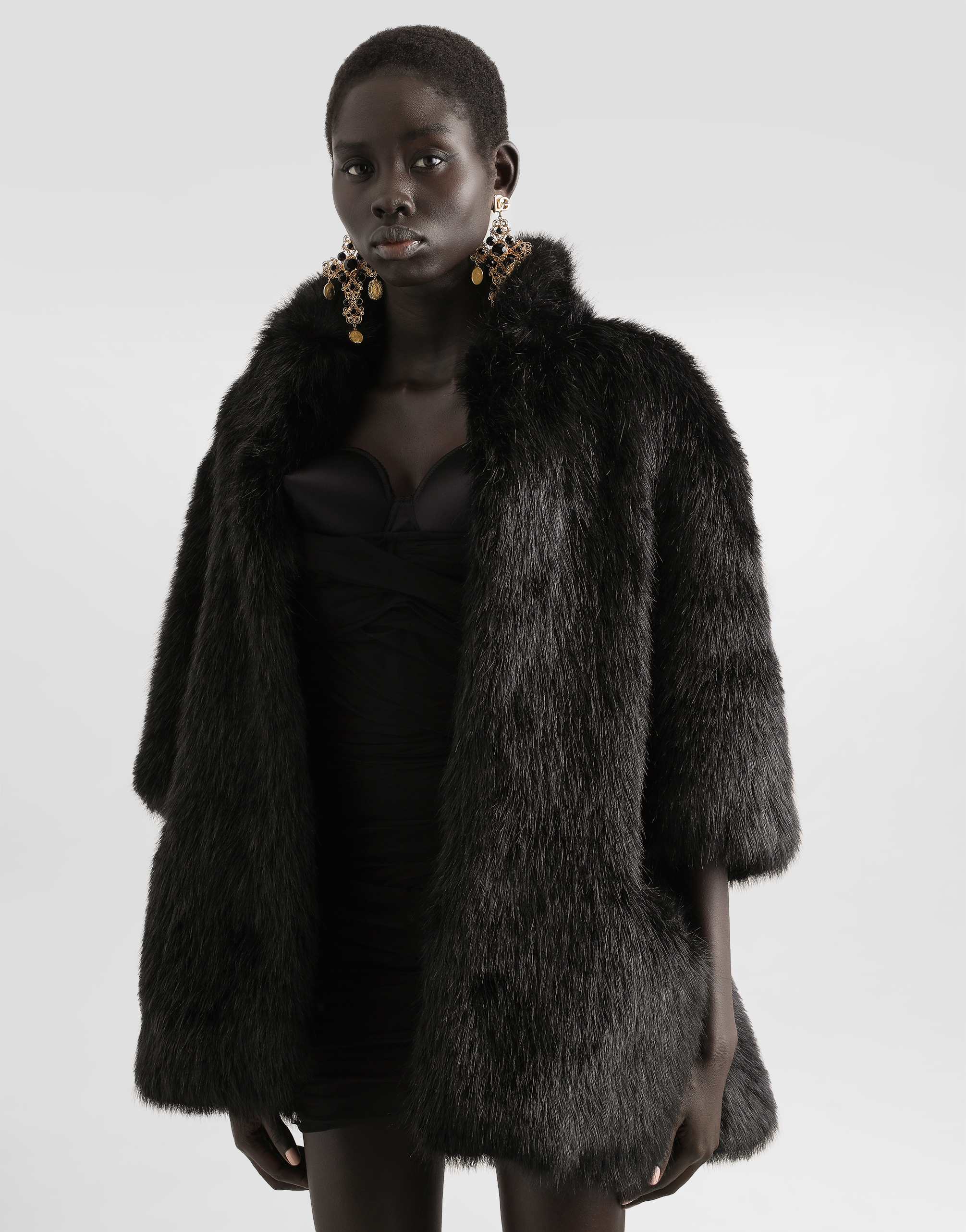 Dolce & Gabbana Faux Fur Jacket In Black
