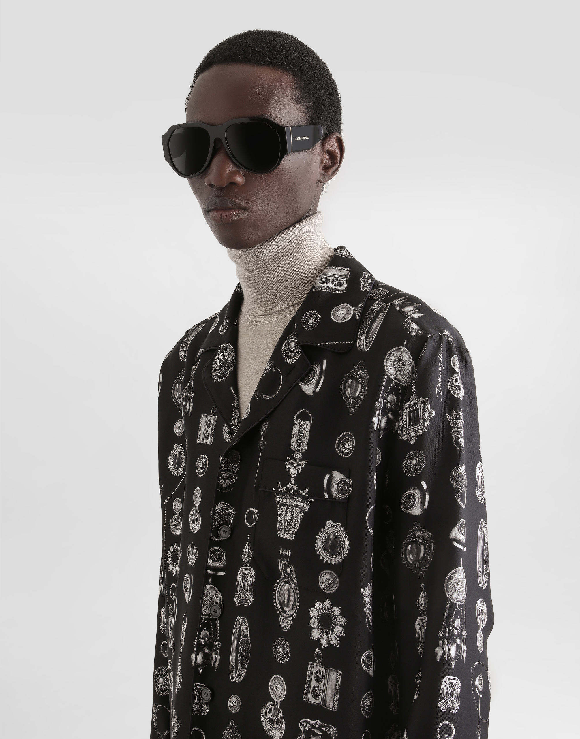 Jewel-print silk twill vanity shirt